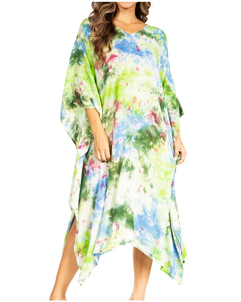 Sakkas Clementine Second Women's Tie Dye Caftan Dress/Cover Up Beach Kaftan Boho - Concordia Style Boutique