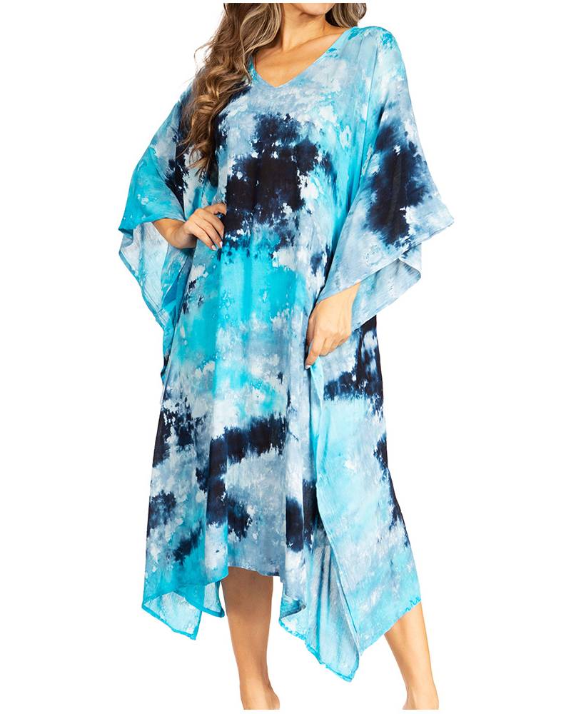 Sakkas Clementine Second Women's Tie Dye Caftan Dress/Cover Up Beach Kaftan Boho - Concordia Style Boutique