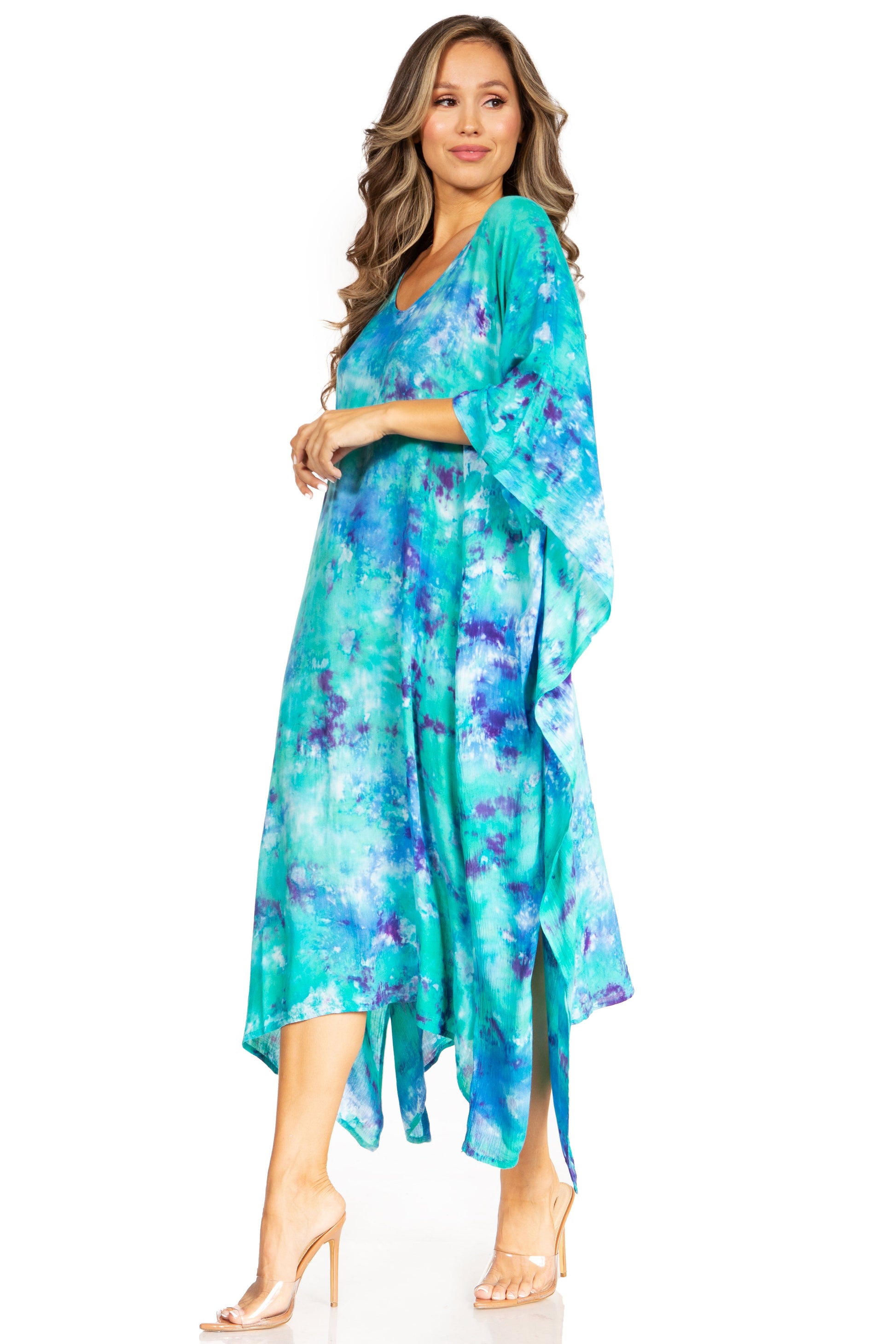 Sakkas Clementine Second Women's Tie Dye Caftan Dress/Cover Up Beach Kaftan Boho - Concordia Style Boutique