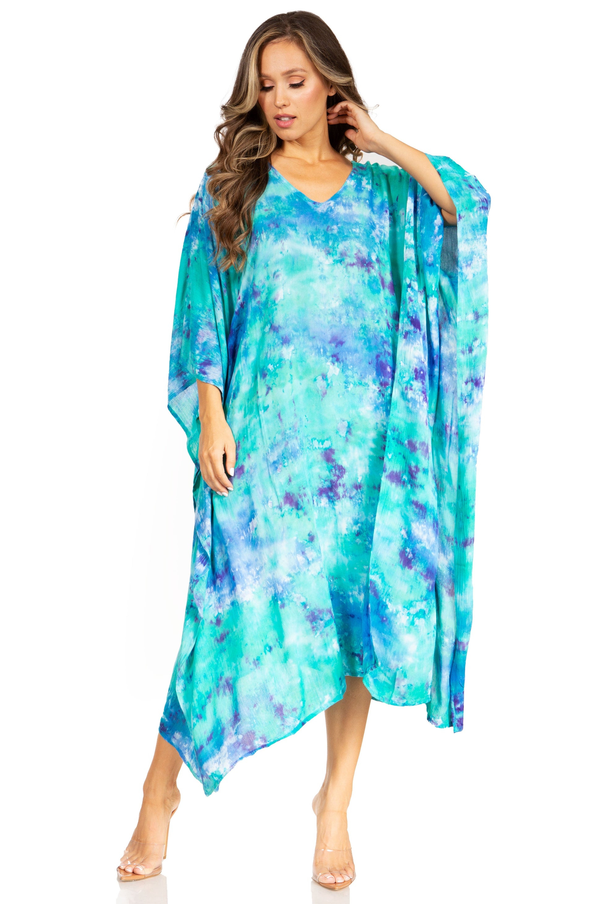 Sakkas Clementine Second Women's Tie Dye Caftan Dress/Cover Up Beach Kaftan Boho - Concordia Style Boutique