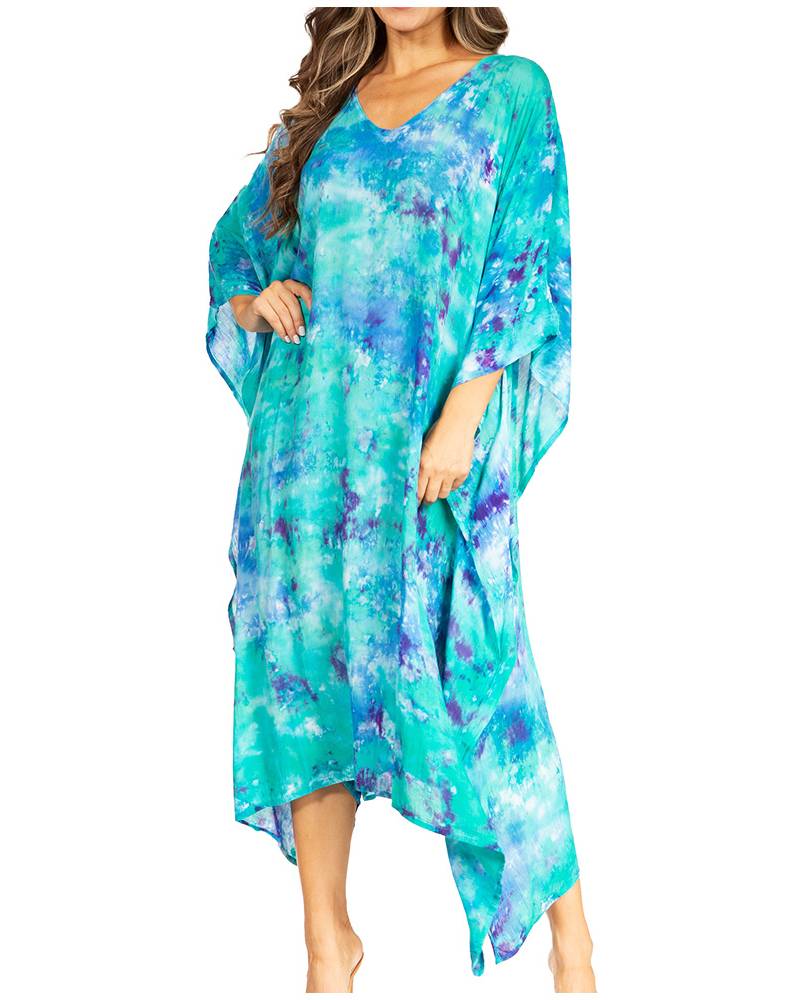 Sakkas Clementine Second Women's Tie Dye Caftan Dress/Cover Up Beach Kaftan Boho - Concordia Style Boutique