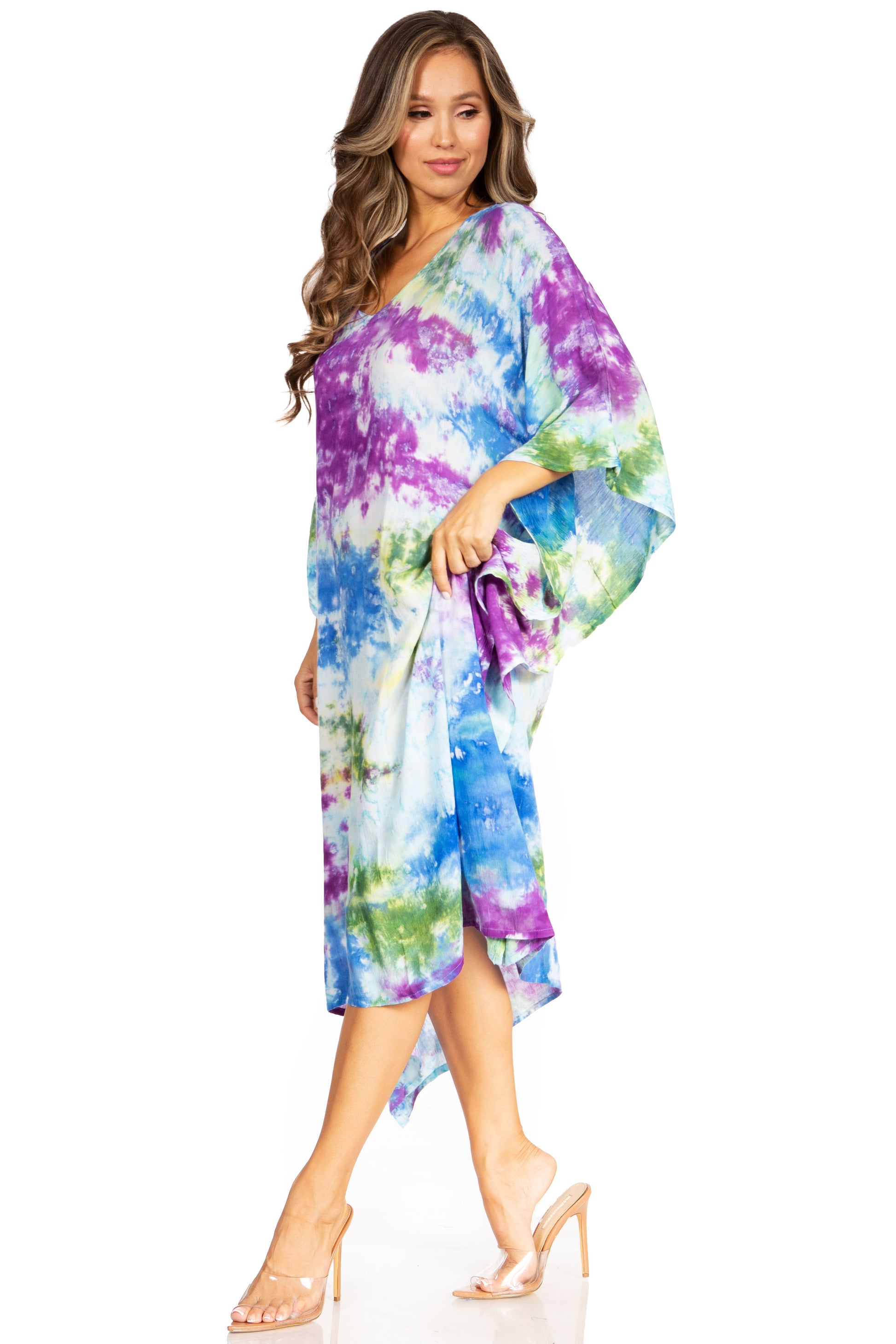 Sakkas Clementine Second Women's Tie Dye Caftan Dress/Cover Up Beach Kaftan Boho - Concordia Style Boutique