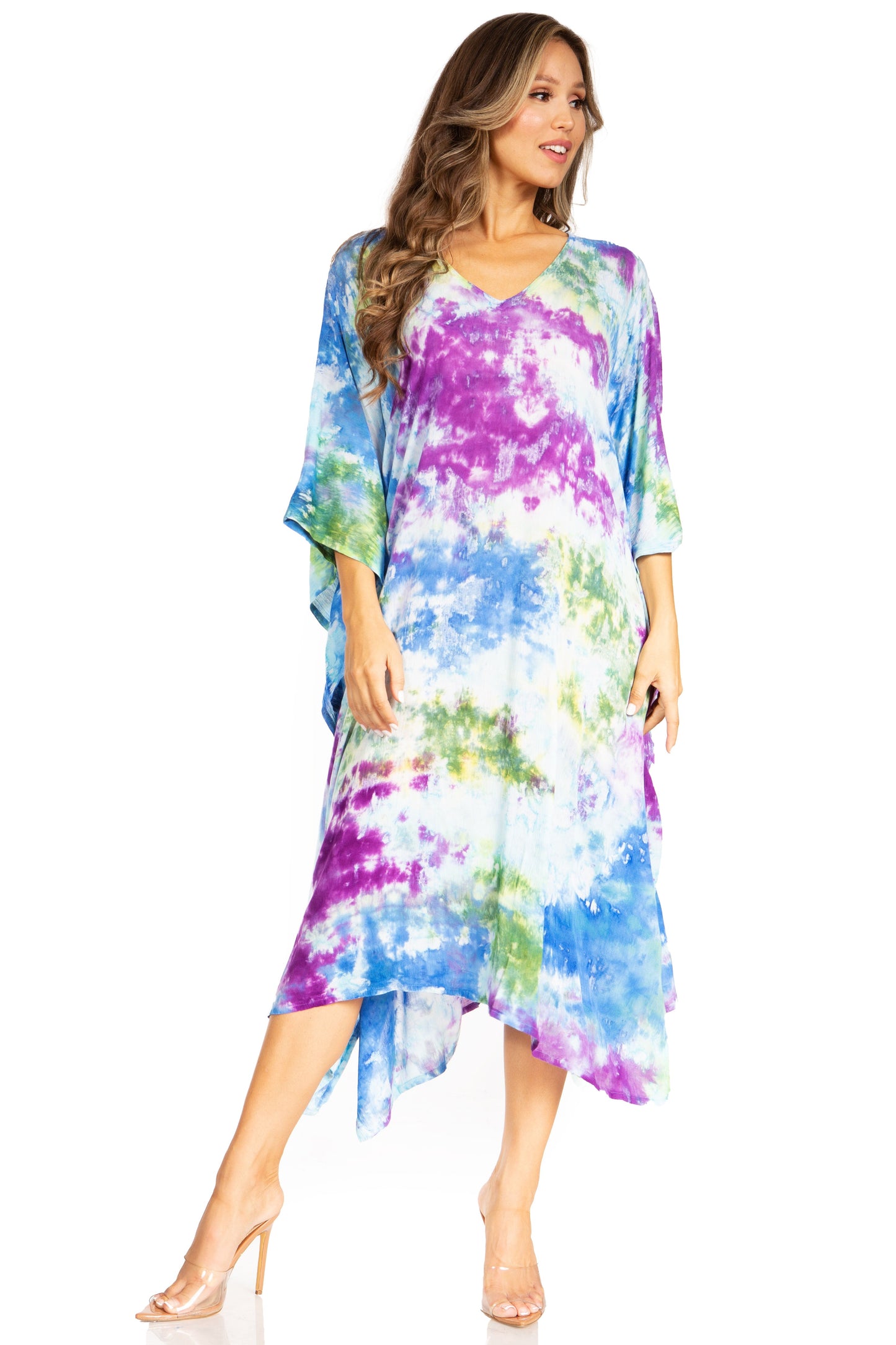 Sakkas Clementine Second Women's Tie Dye Caftan Dress/Cover Up Beach Kaftan Boho - Concordia Style Boutique