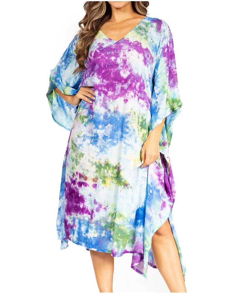 Sakkas Clementine Second Women's Tie Dye Caftan Dress/Cover Up Beach Kaftan Boho - Concordia Style Boutique