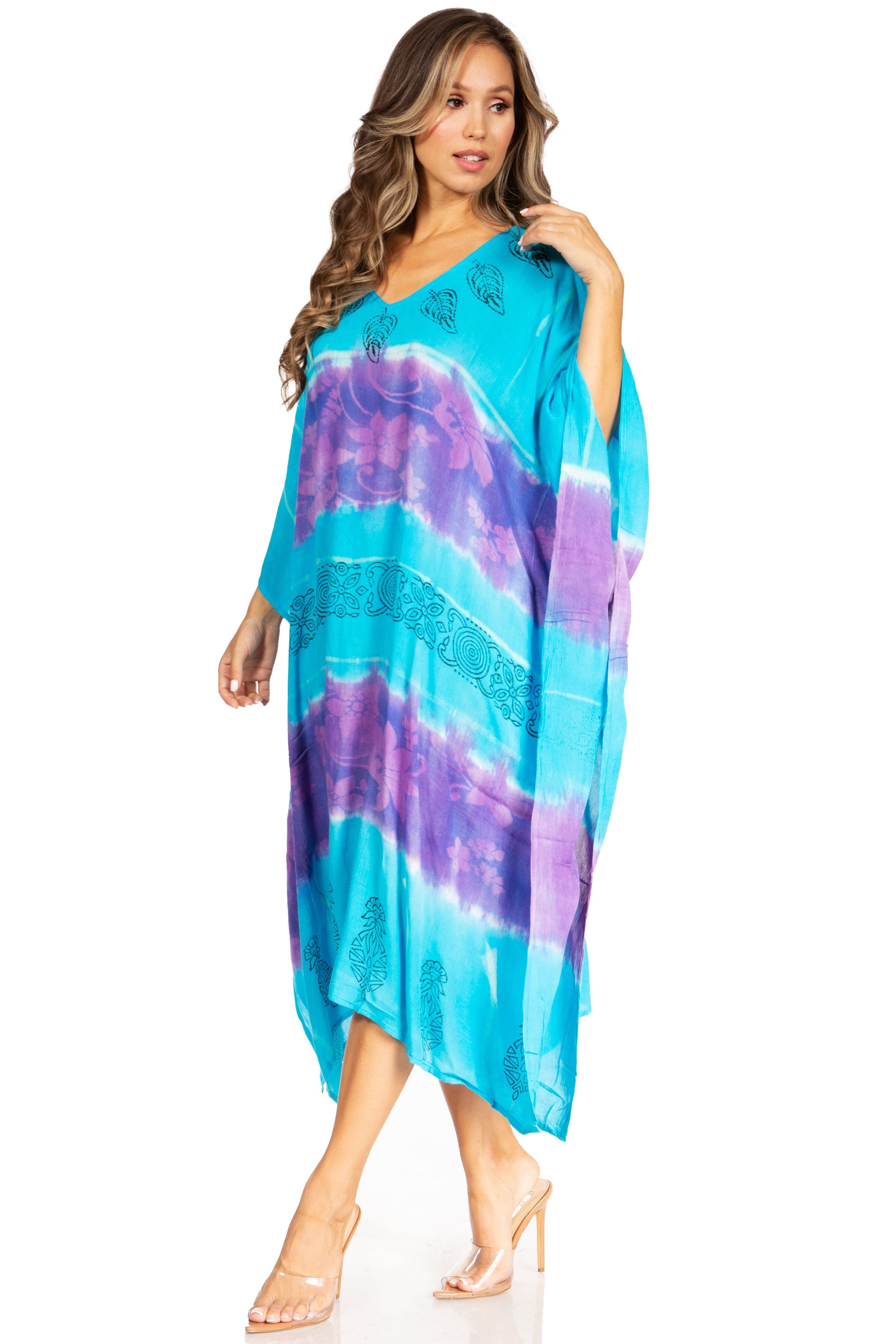 Sakkas Clementine Second Women's Tie Dye Caftan Dress/Cover Up Beach Kaftan Boho - Concordia Style Boutique