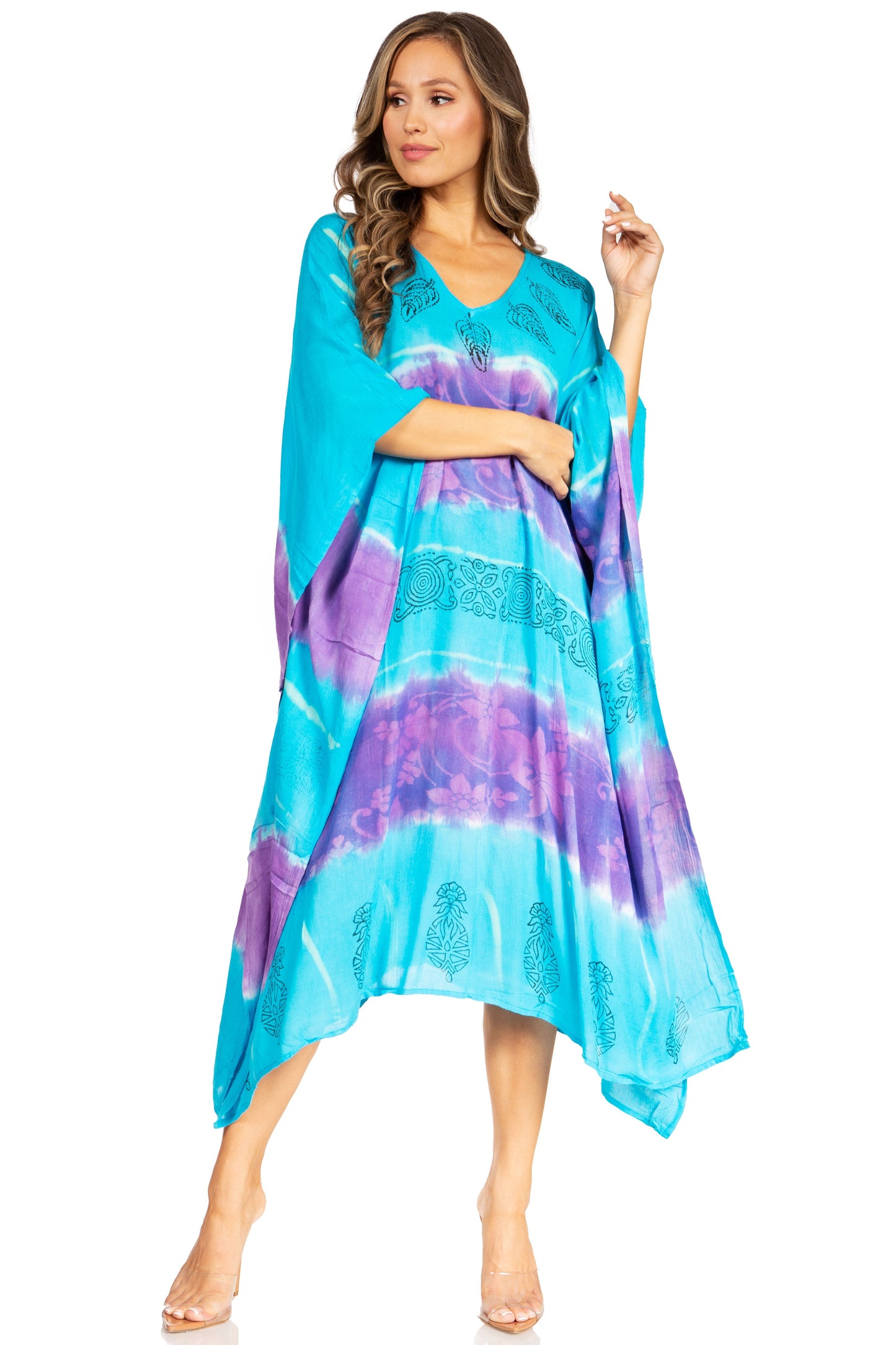 Sakkas Clementine Second Women's Tie Dye Caftan Dress/Cover Up Beach Kaftan Boho - Concordia Style Boutique
