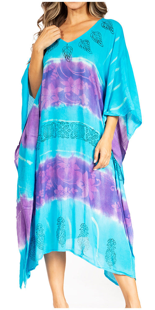 Sakkas Clementine Second Women's Tie Dye Caftan Dress/Cover Up Beach Kaftan Boho - Concordia Style Boutique