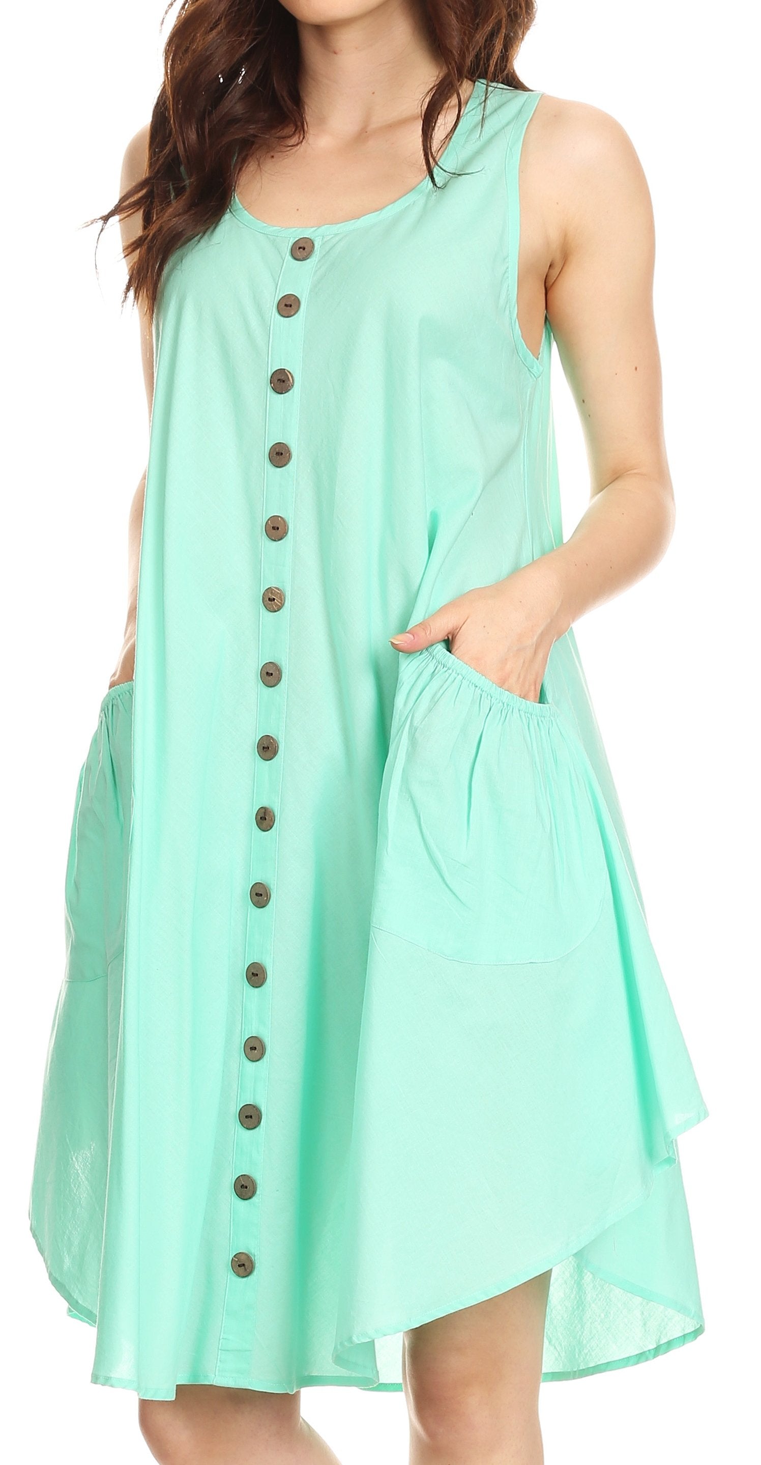 Sakkas Lina Mid Length Casual Summer Tent Swing Sleeveless Dress With Pockets - Concordia Style Boutique