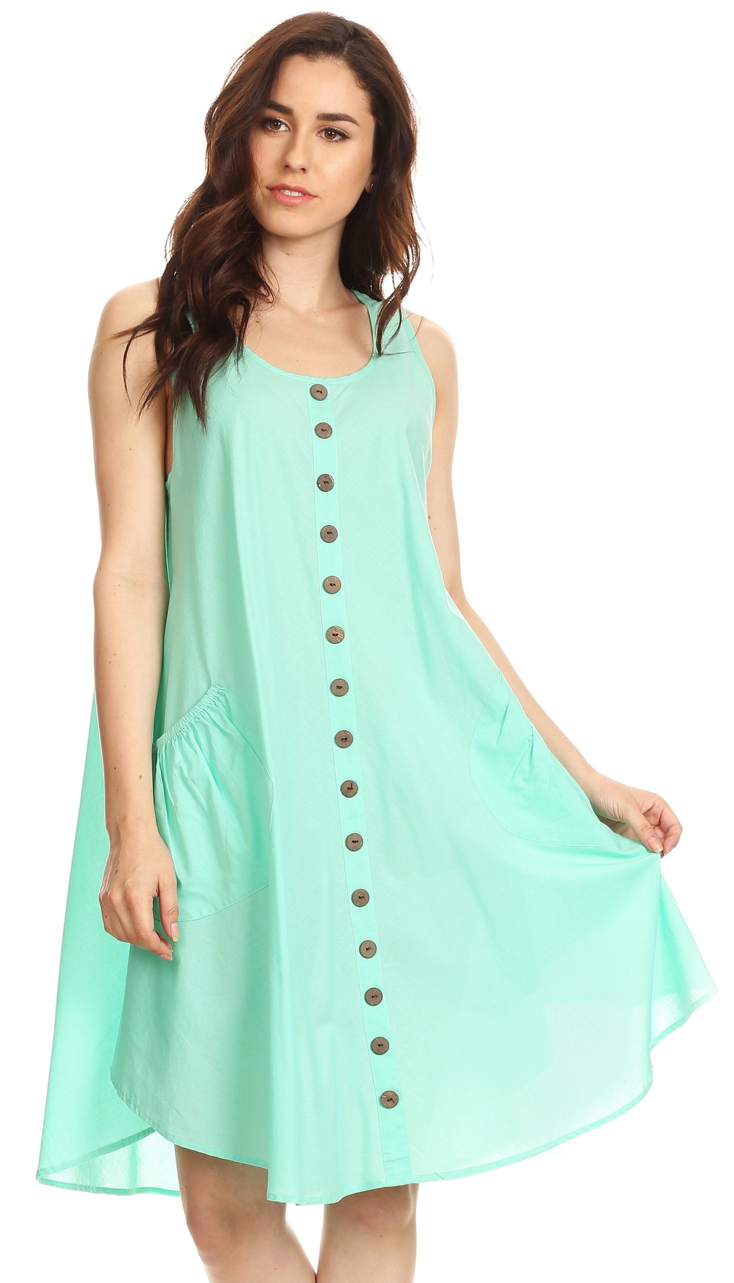 Sakkas Lina Mid Length Casual Summer Tent Swing Sleeveless Dress With Pockets - Concordia Style Boutique
