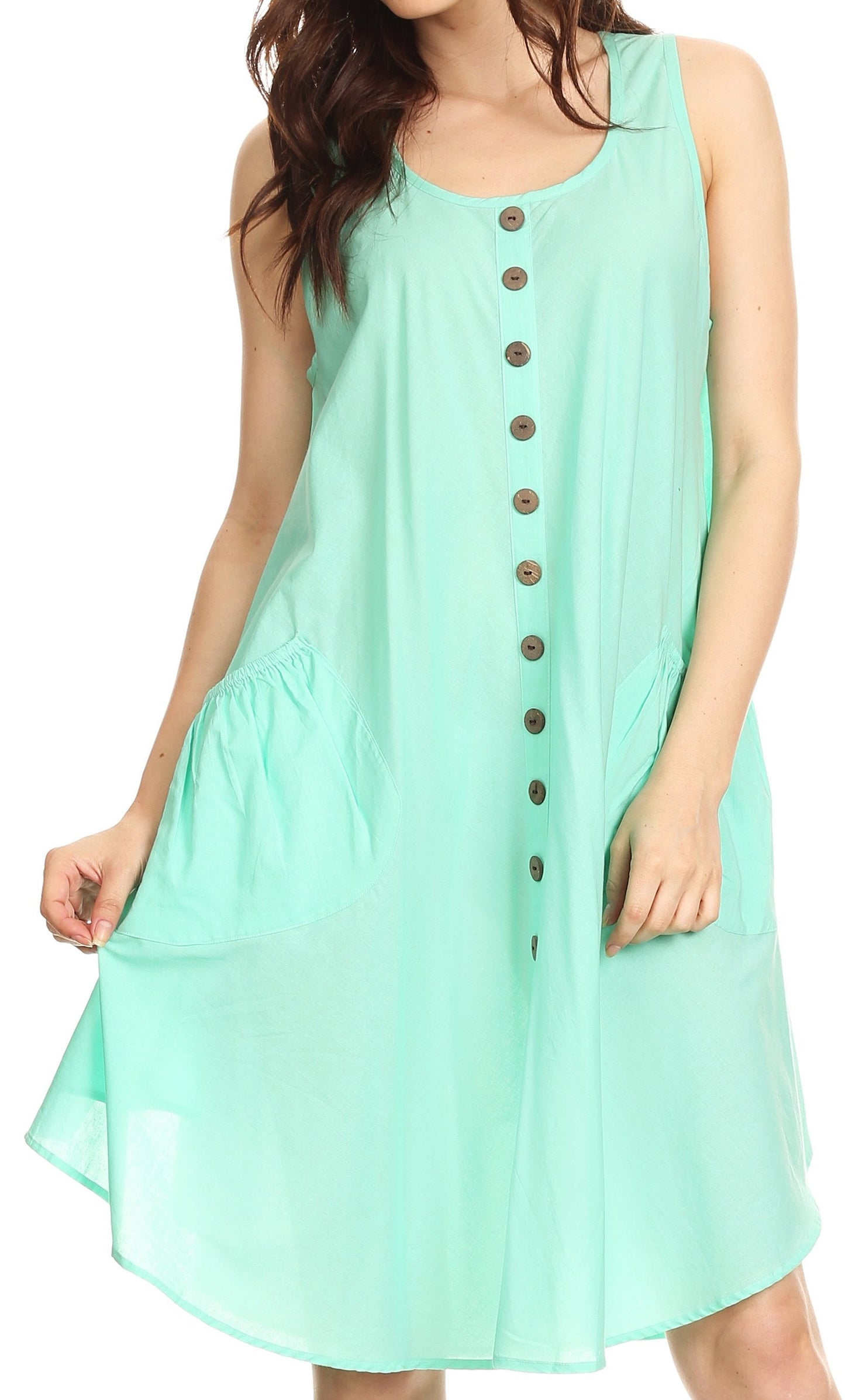 Sakkas Lina Mid Length Casual Summer Tent Swing Sleeveless Dress With Pockets - Concordia Style Boutique