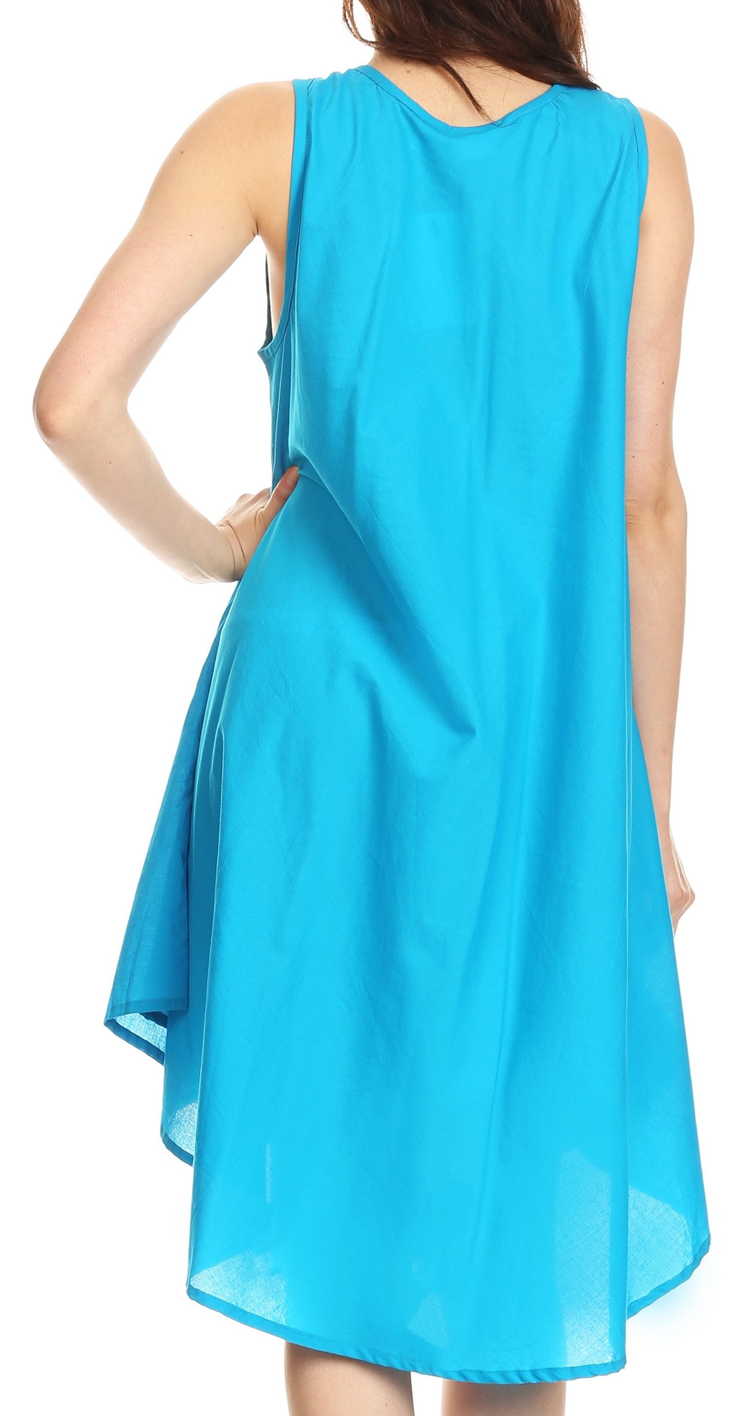 Sakkas Lina Mid Length Casual Summer Tent Swing Sleeveless Dress With Pockets - Concordia Style Boutique
