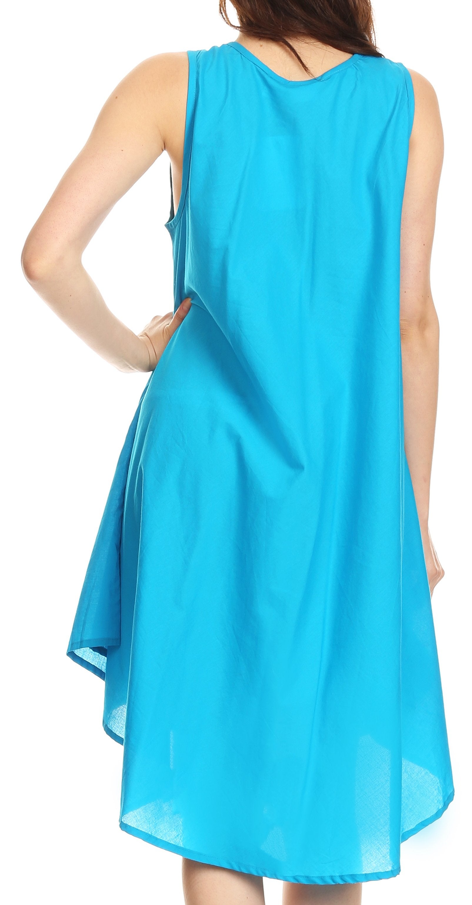 Sakkas Lina Mid Length Casual Summer Tent Swing Sleeveless Dress With Pockets - Concordia Style Boutique