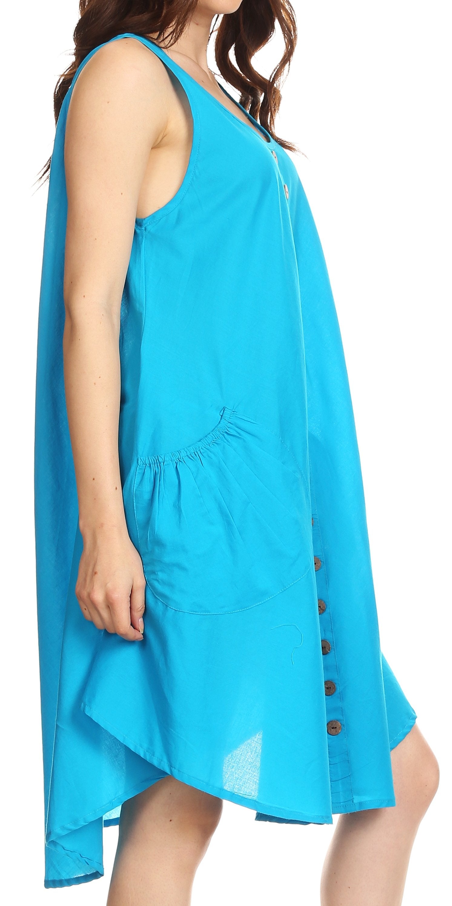 Sakkas Lina Mid Length Casual Summer Tent Swing Sleeveless Dress With Pockets - Concordia Style Boutique