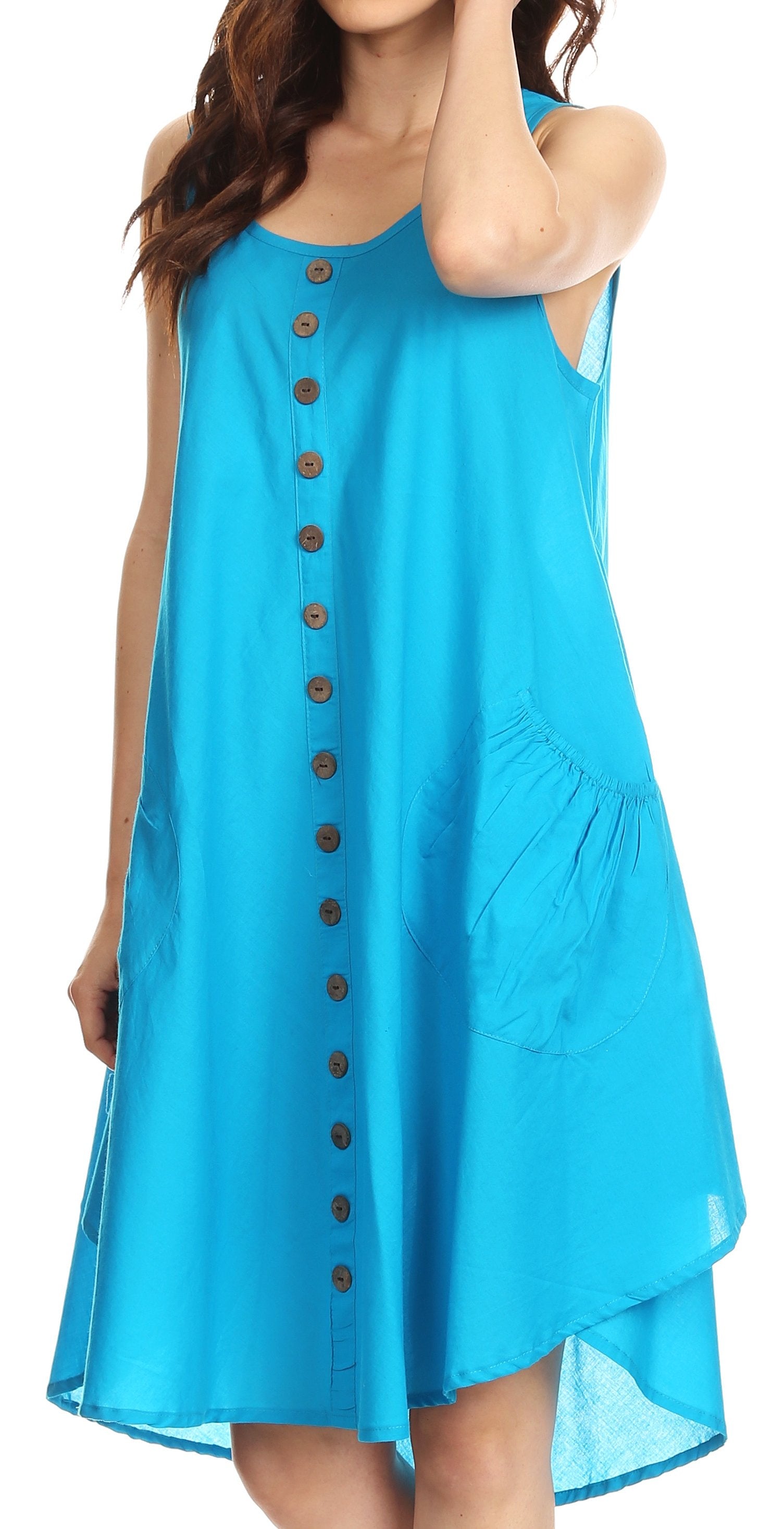 Sakkas Lina Mid Length Casual Summer Tent Swing Sleeveless Dress With Pockets - Concordia Style Boutique