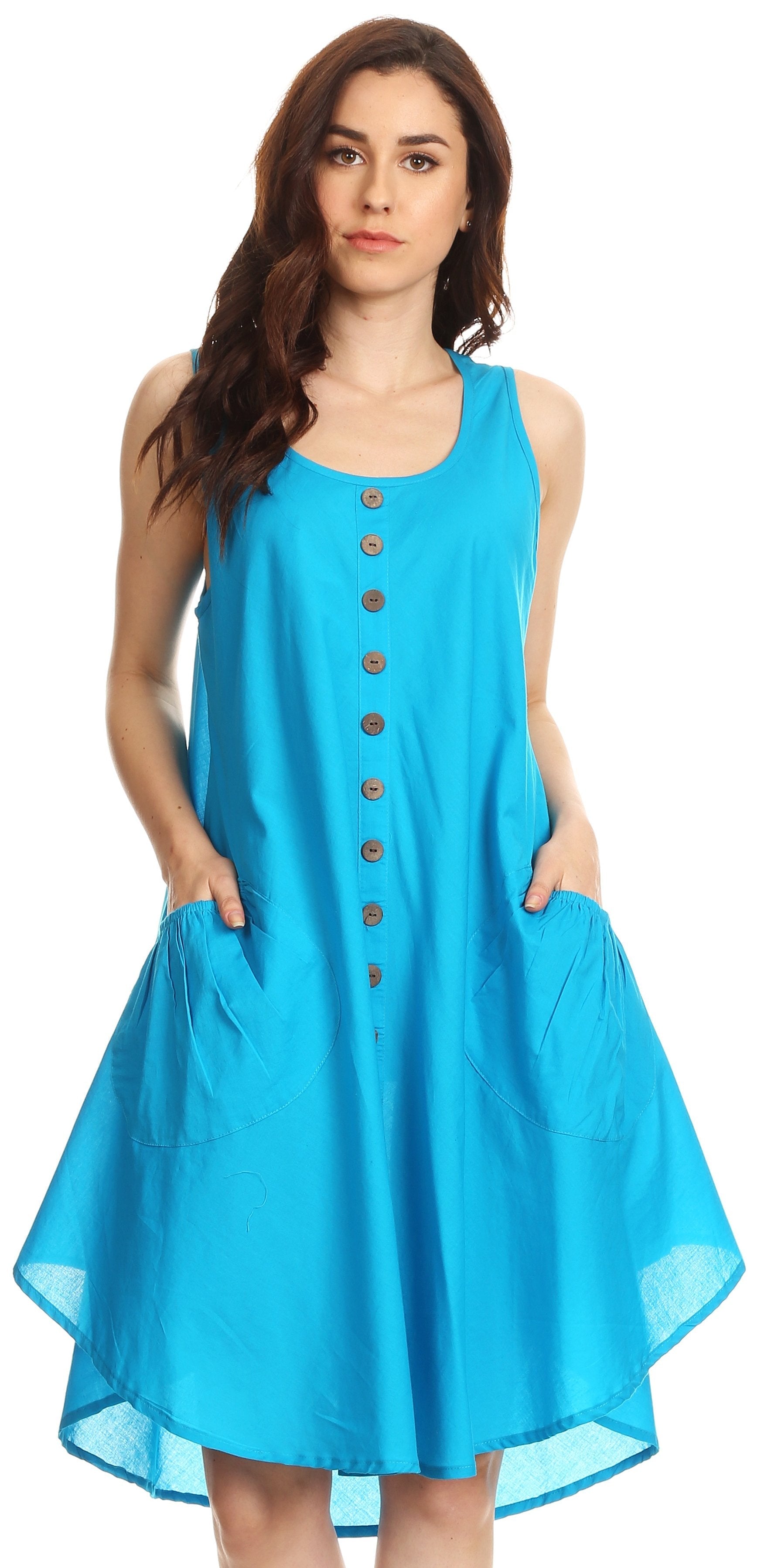 Sakkas Lina Mid Length Casual Summer Tent Swing Sleeveless Dress With Pockets - Concordia Style Boutique
