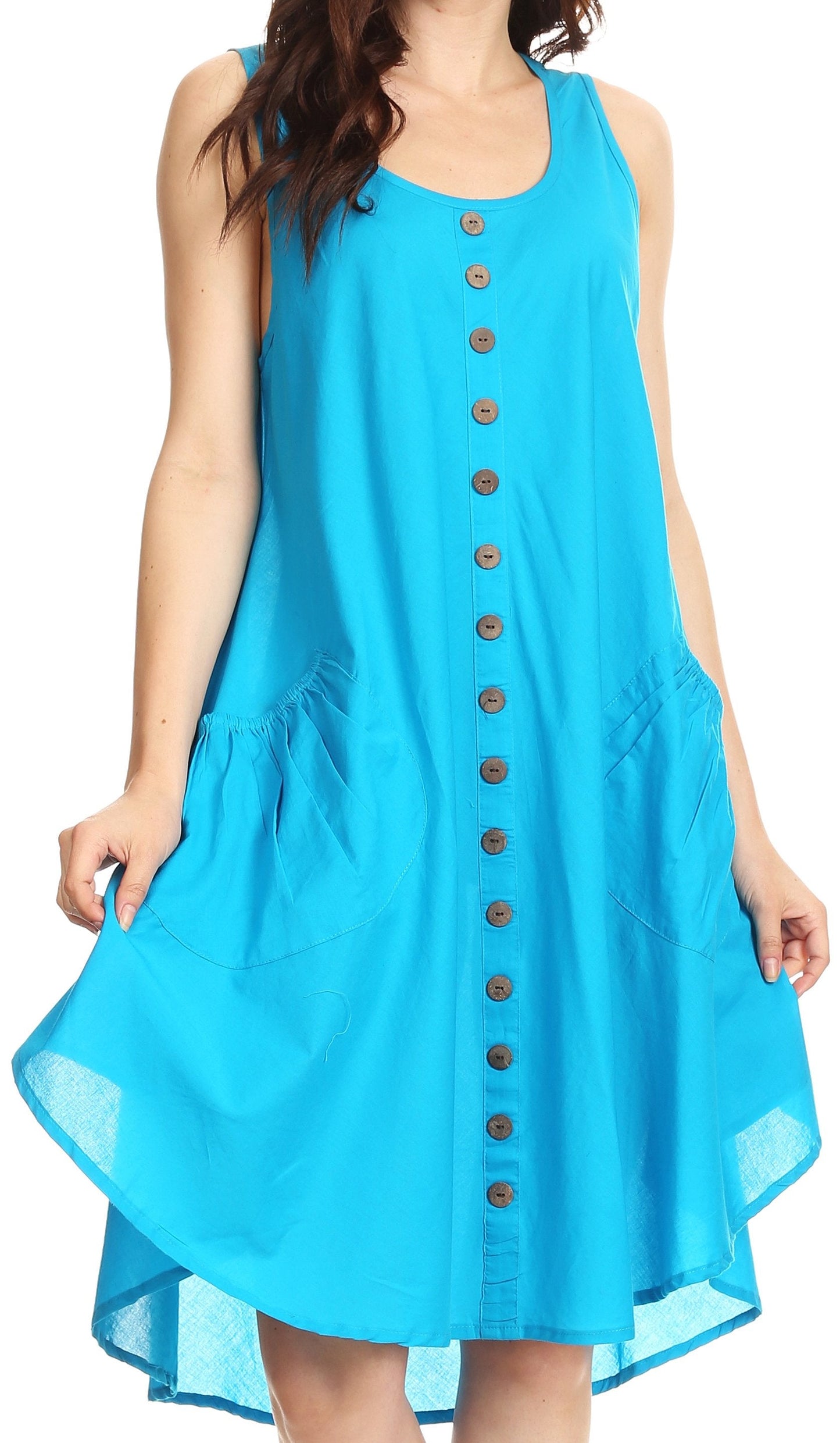Sakkas Lina Mid Length Casual Summer Tent Swing Sleeveless Dress With Pockets - Concordia Style Boutique