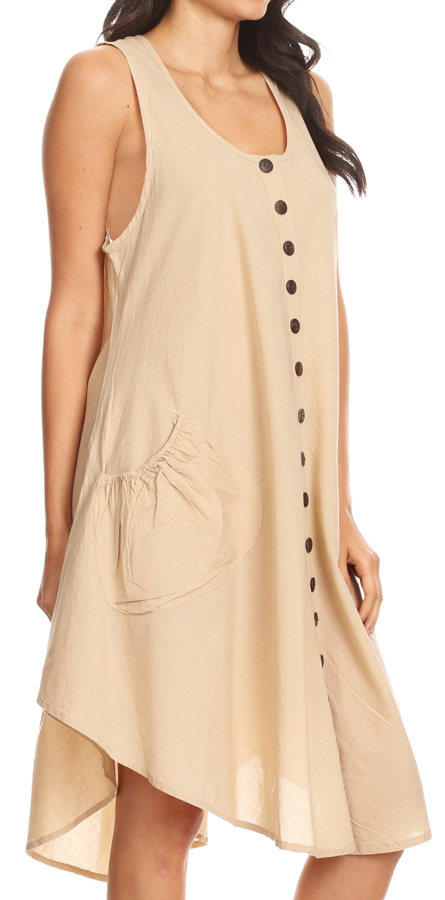 Sakkas Lina Mid Length Casual Summer Tent Swing Sleeveless Dress With Pockets - Concordia Style Boutique