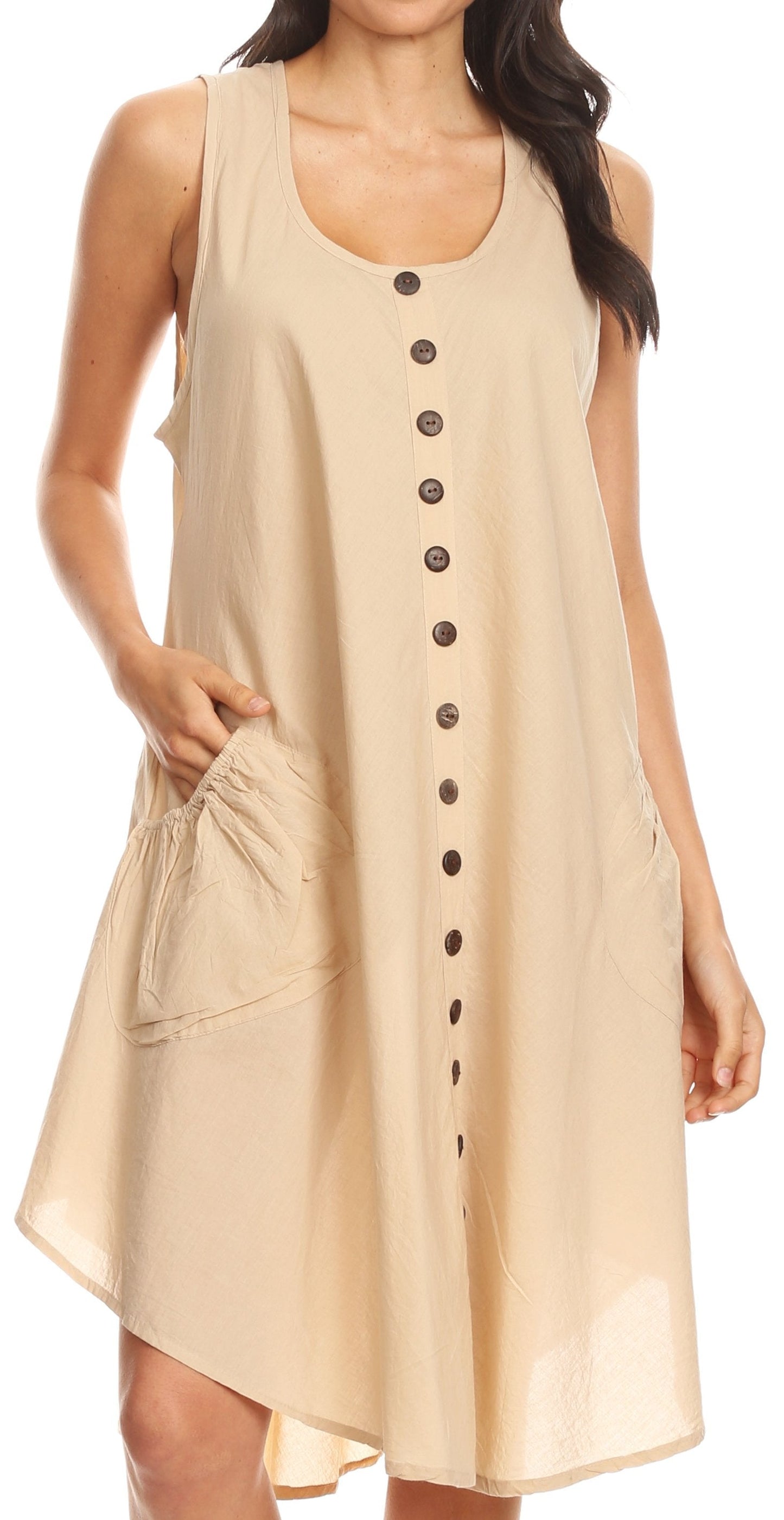 Sakkas Lina Mid Length Casual Summer Tent Swing Sleeveless Dress With Pockets - Concordia Style Boutique