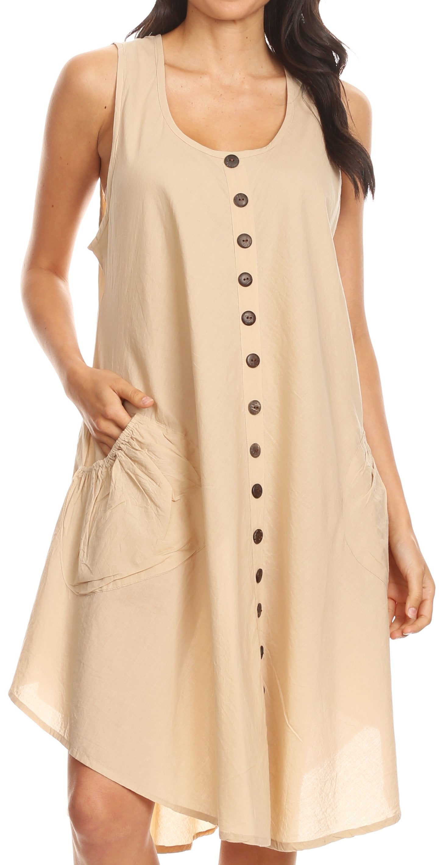 Sakkas Lina Mid Length Casual Summer Tent Swing Sleeveless Dress With Pockets - Concordia Style Boutique