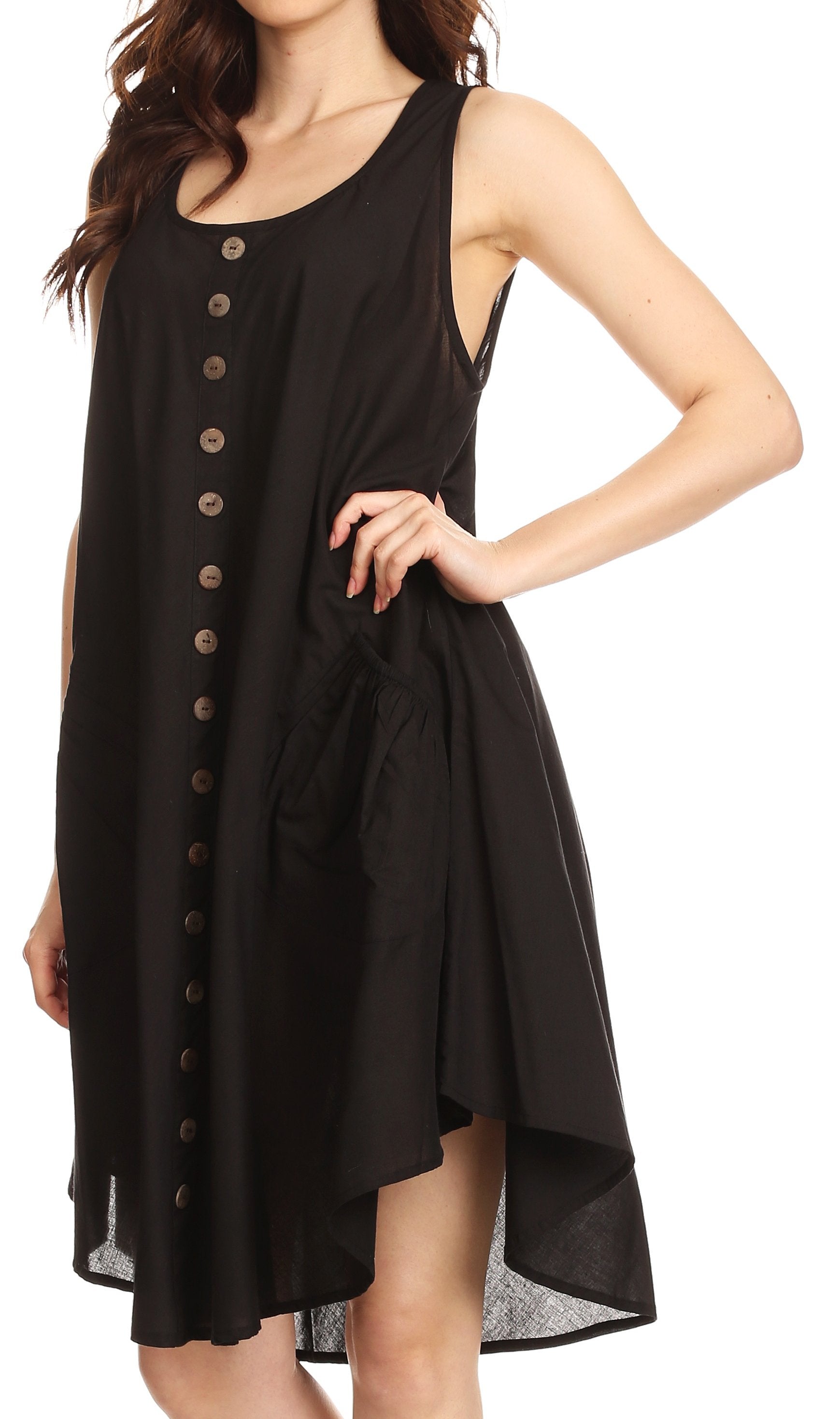 Sakkas Lina Mid Length Casual Summer Tent Swing Sleeveless Dress With Pockets - Concordia Style Boutique