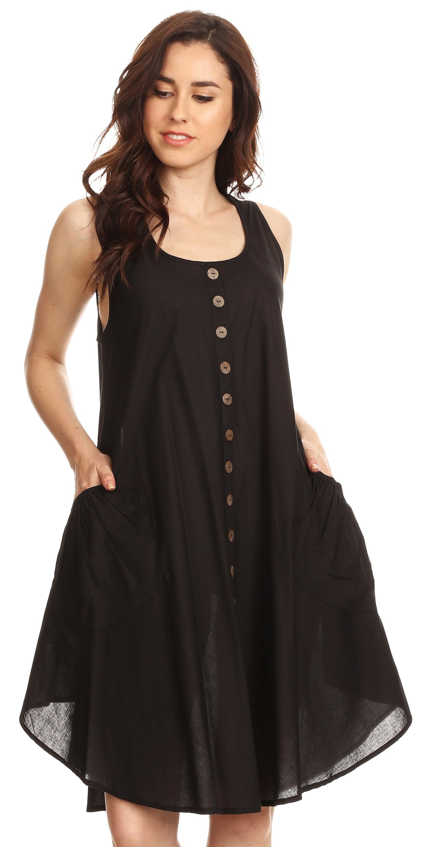 Sakkas Lina Mid Length Casual Summer Tent Swing Sleeveless Dress With Pockets - Concordia Style Boutique