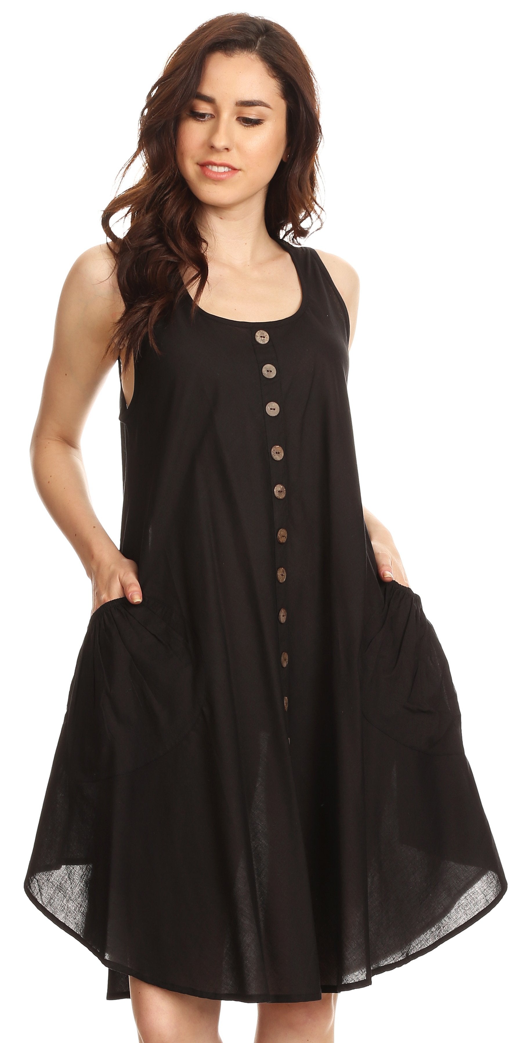 Sakkas Lina Mid Length Casual Summer Tent Swing Sleeveless Dress With Pockets - Concordia Style Boutique