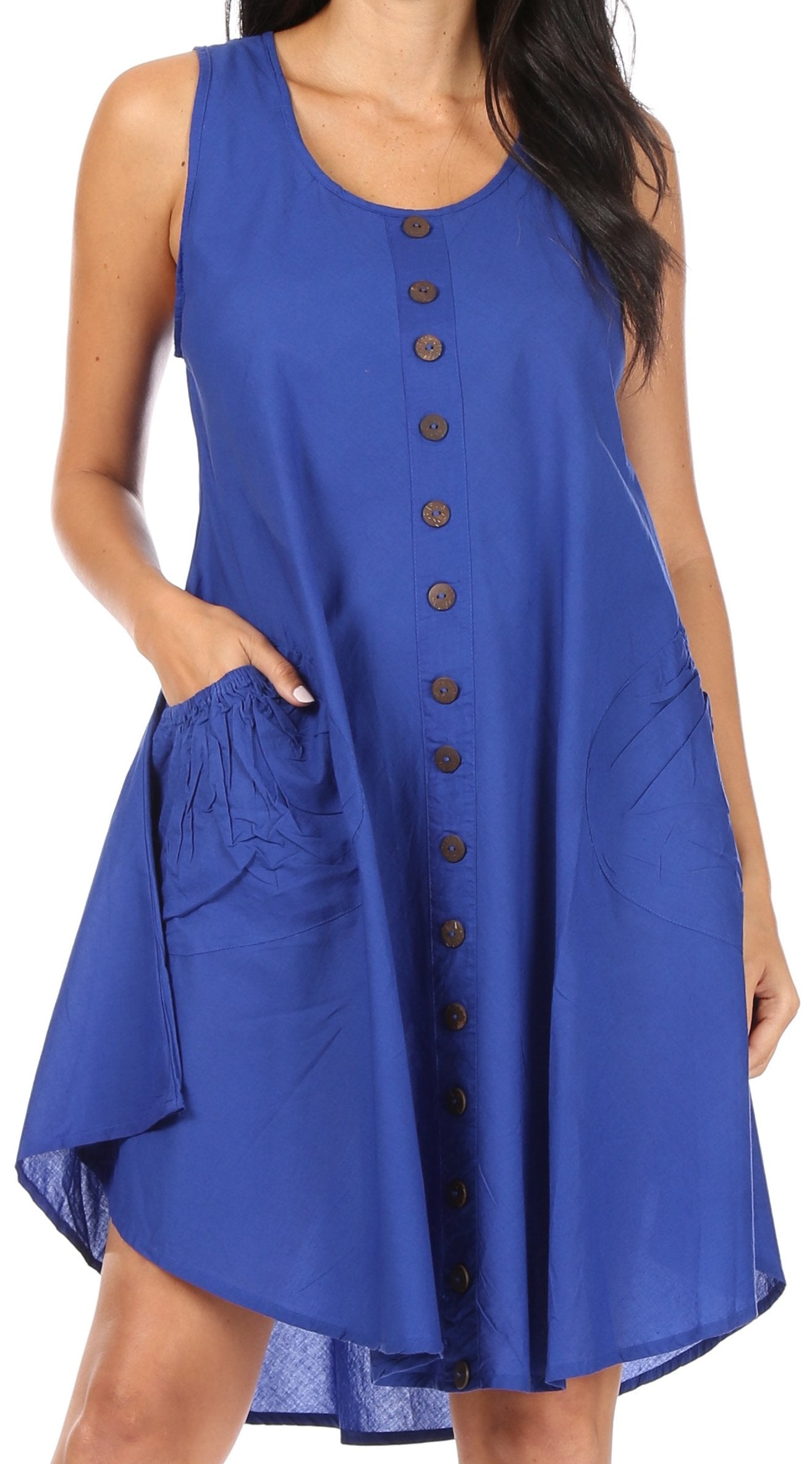 Sakkas Lina Mid Length Casual Summer Tent Swing Sleeveless Dress With Pockets - Concordia Style Boutique