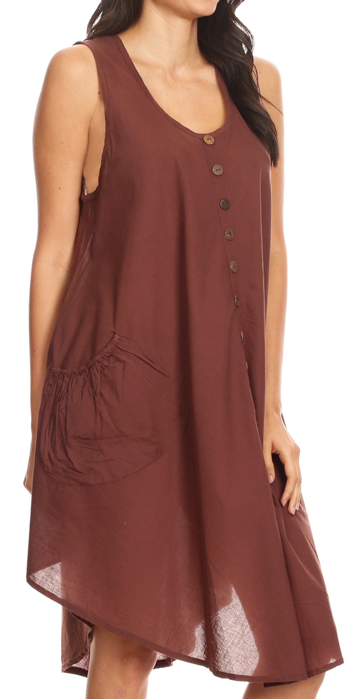 Sakkas Lina Mid Length Casual Summer Tent Swing Sleeveless Dress With Pockets - Concordia Style Boutique