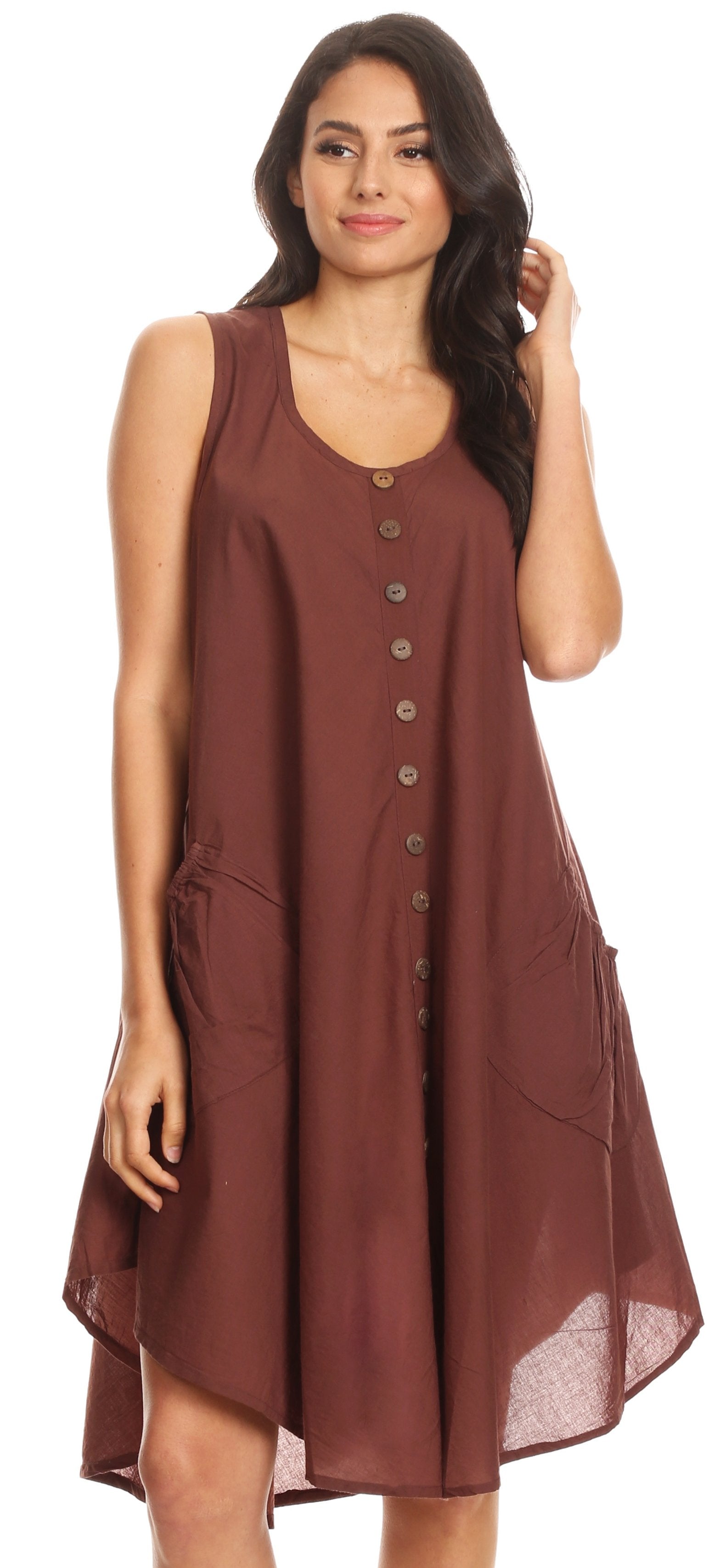 Sakkas Lina Mid Length Casual Summer Tent Swing Sleeveless Dress With Pockets - Concordia Style Boutique