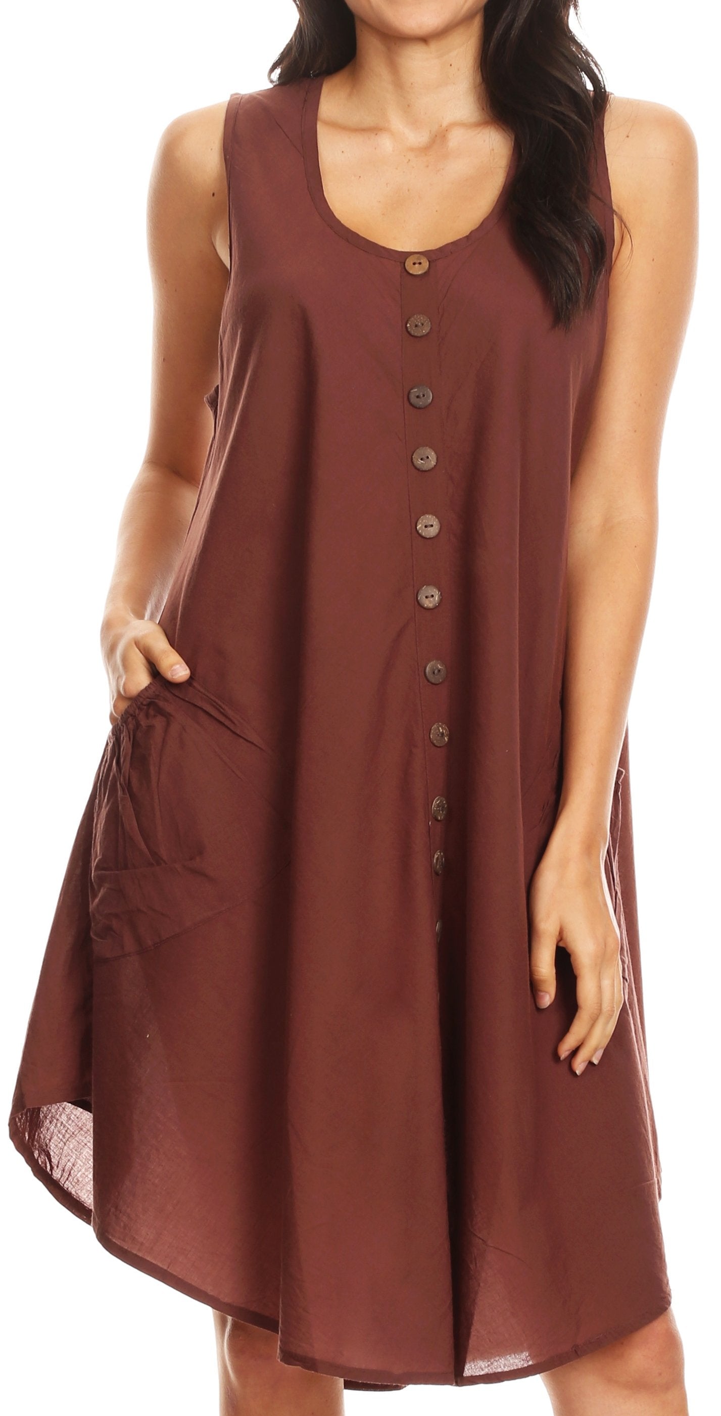 Sakkas Lina Mid Length Casual Summer Tent Swing Sleeveless Dress With Pockets - Concordia Style Boutique