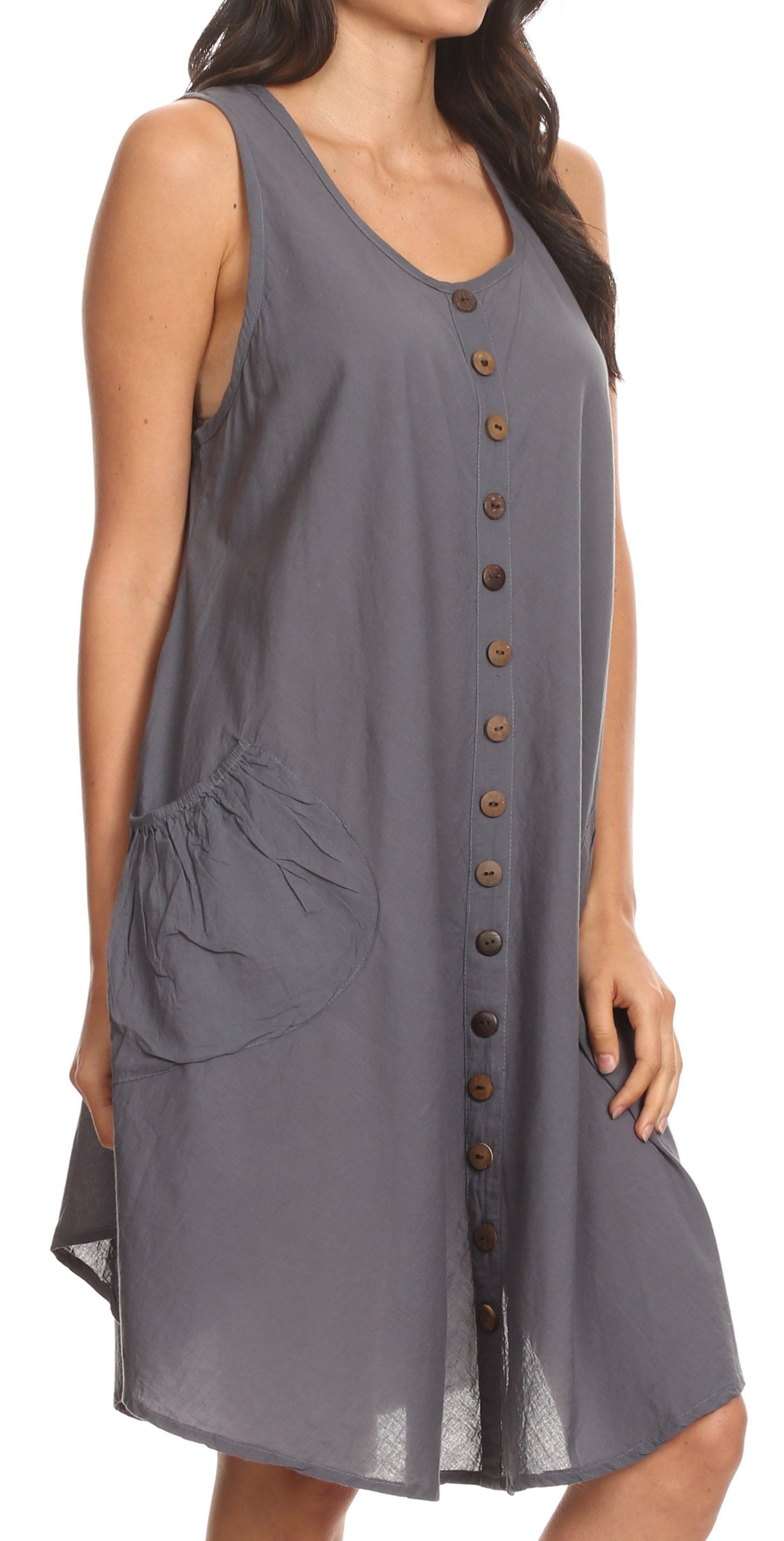 Sakkas Lina Mid Length Casual Summer Tent Swing Sleeveless Dress With Pockets - Concordia Style Boutique