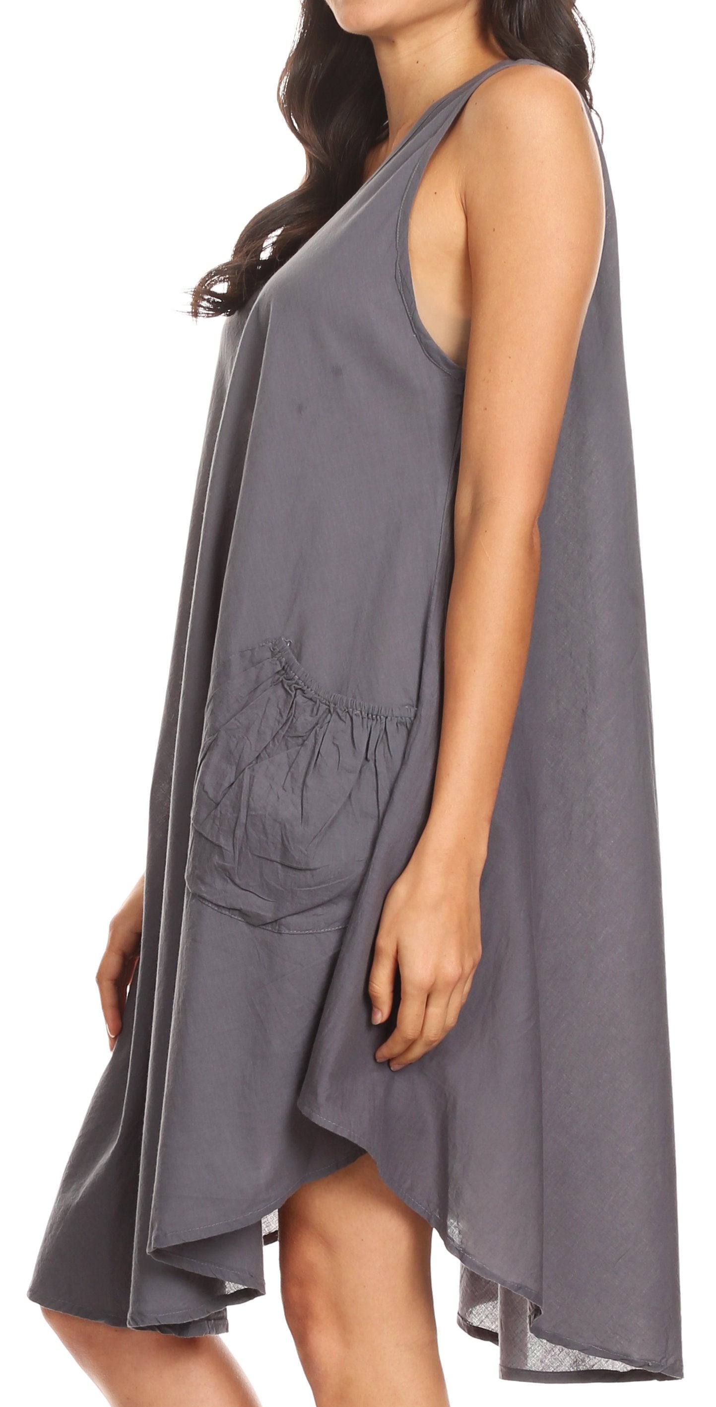 Sakkas Lina Mid Length Casual Summer Tent Swing Sleeveless Dress With Pockets - Concordia Style Boutique