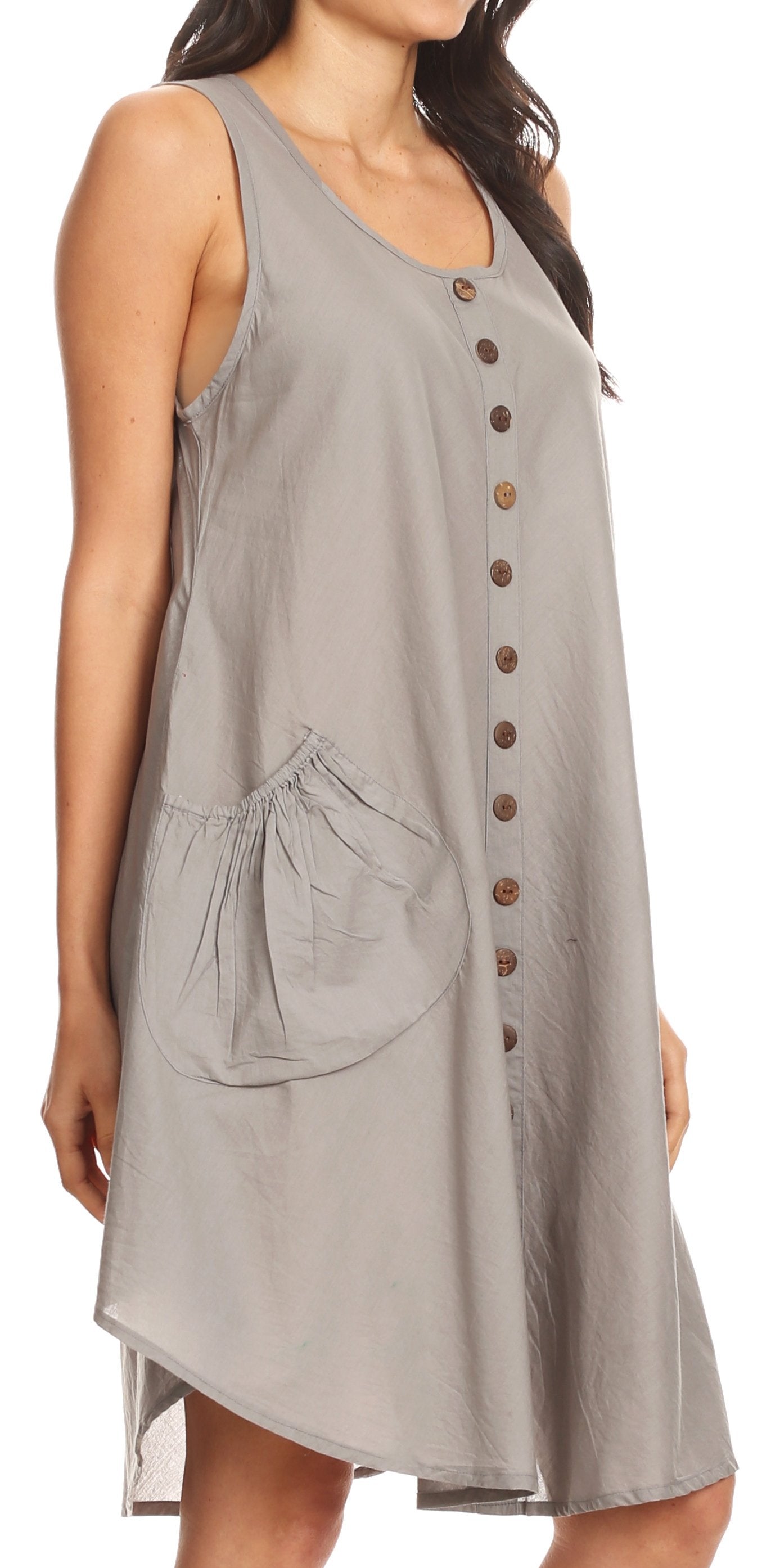 Sakkas Lina Mid Length Casual Summer Tent Swing Sleeveless Dress With Pockets - Concordia Style Boutique
