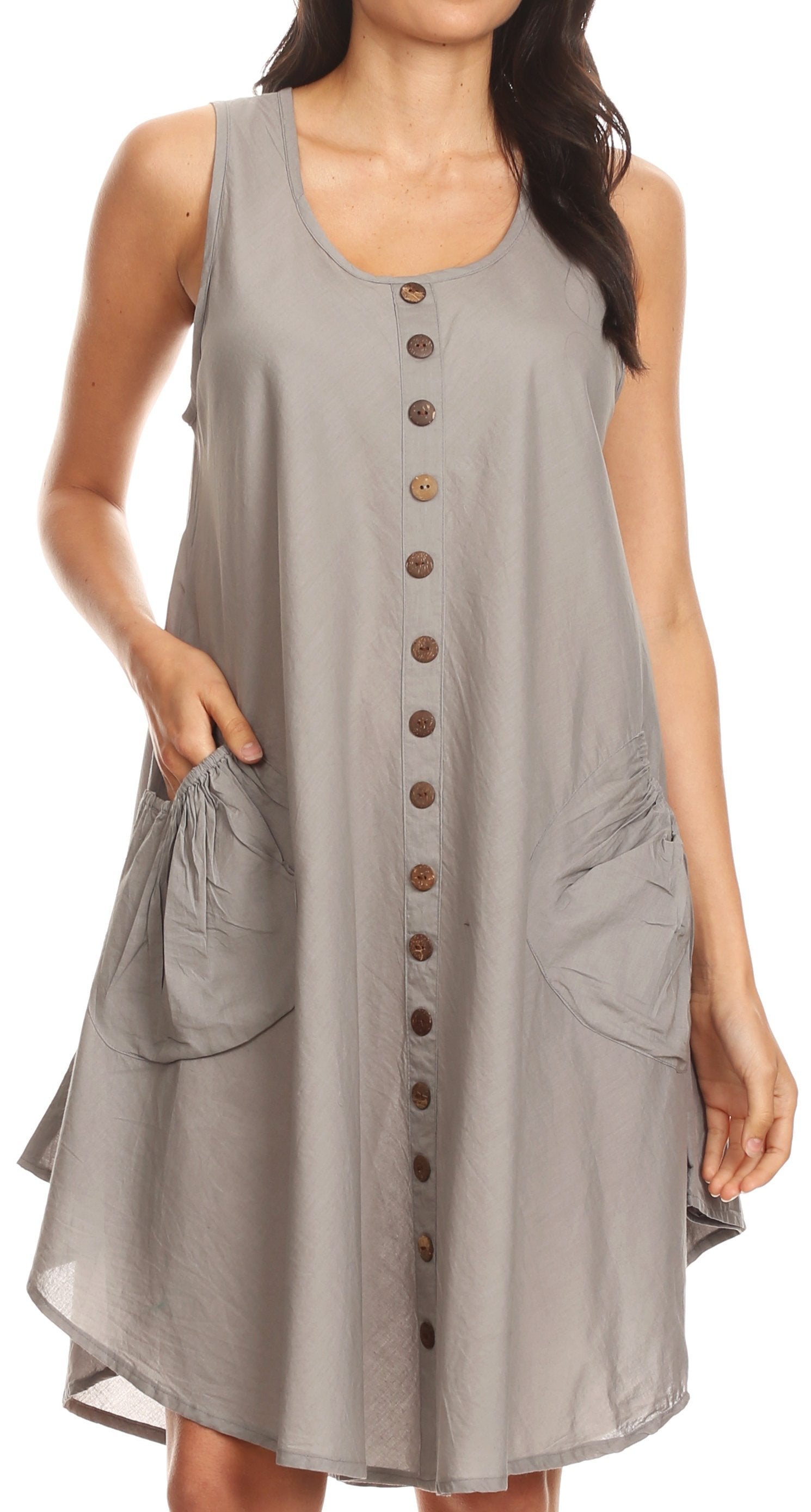Sakkas Lina Mid Length Casual Summer Tent Swing Sleeveless Dress With Pockets - Concordia Style Boutique