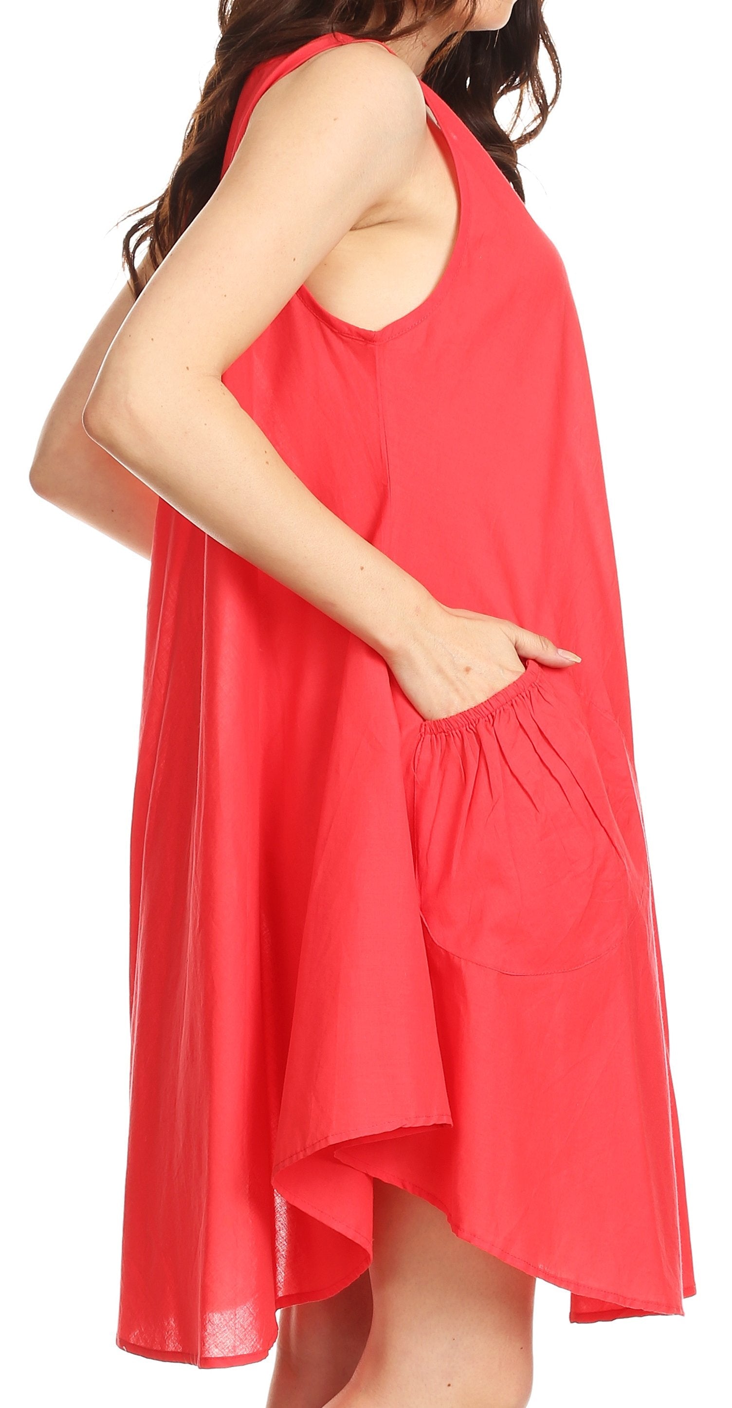 Sakkas Lina Mid Length Casual Summer Tent Swing Sleeveless Dress With Pockets - Concordia Style Boutique