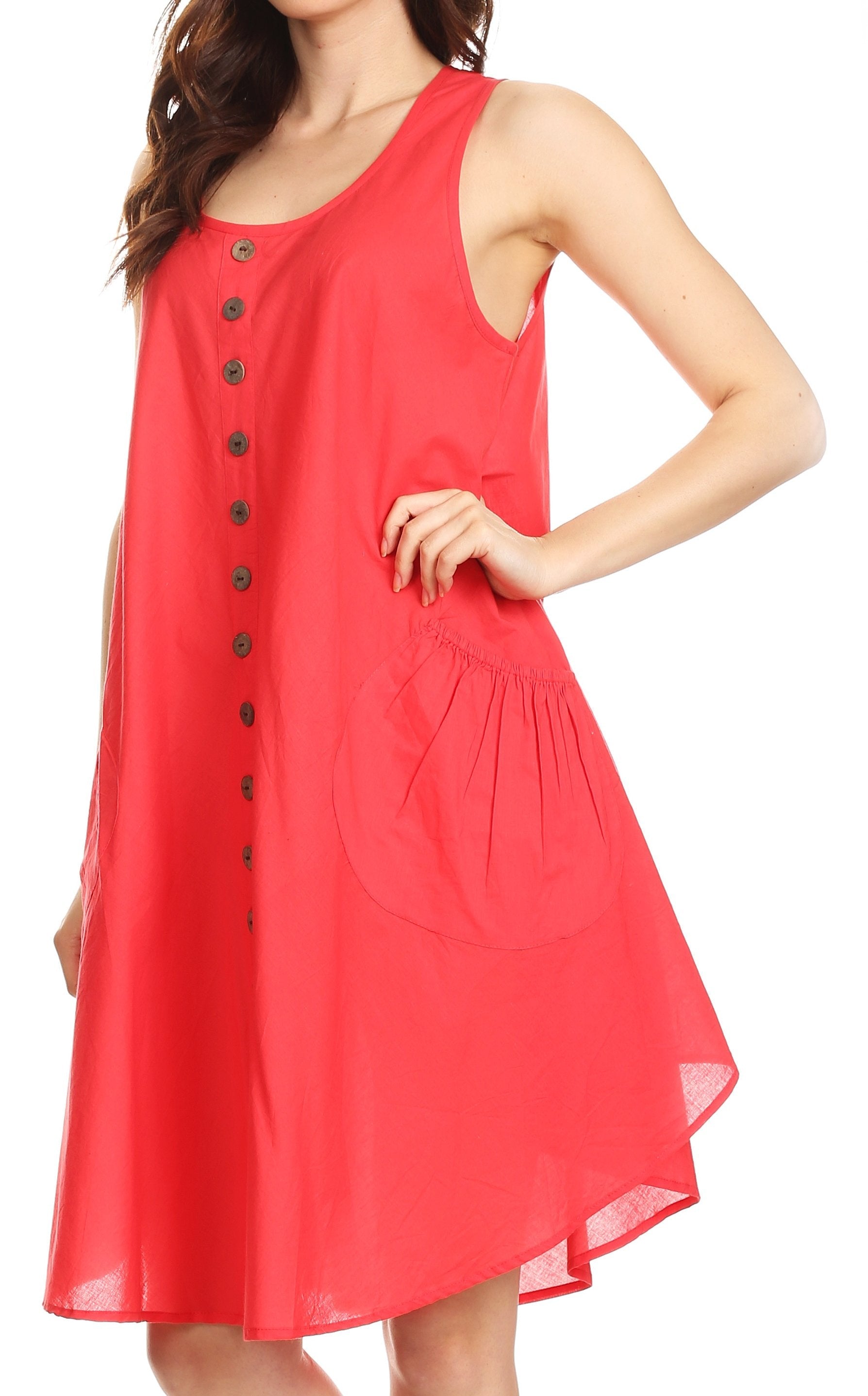 Sakkas Lina Mid Length Casual Summer Tent Swing Sleeveless Dress With Pockets - Concordia Style Boutique