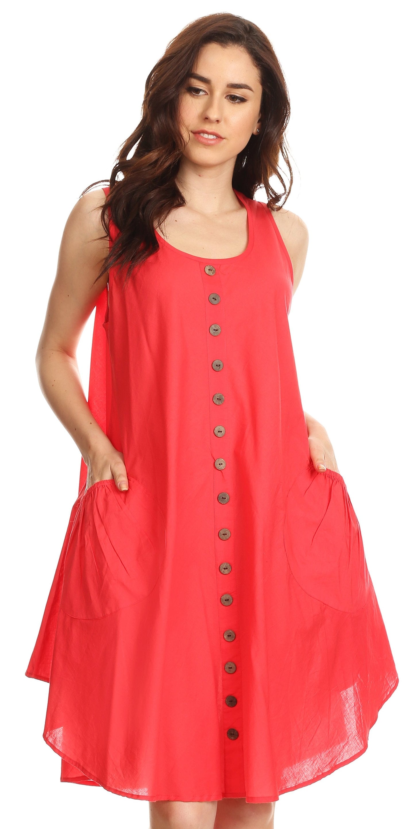 Sakkas Lina Mid Length Casual Summer Tent Swing Sleeveless Dress With Pockets - Concordia Style Boutique