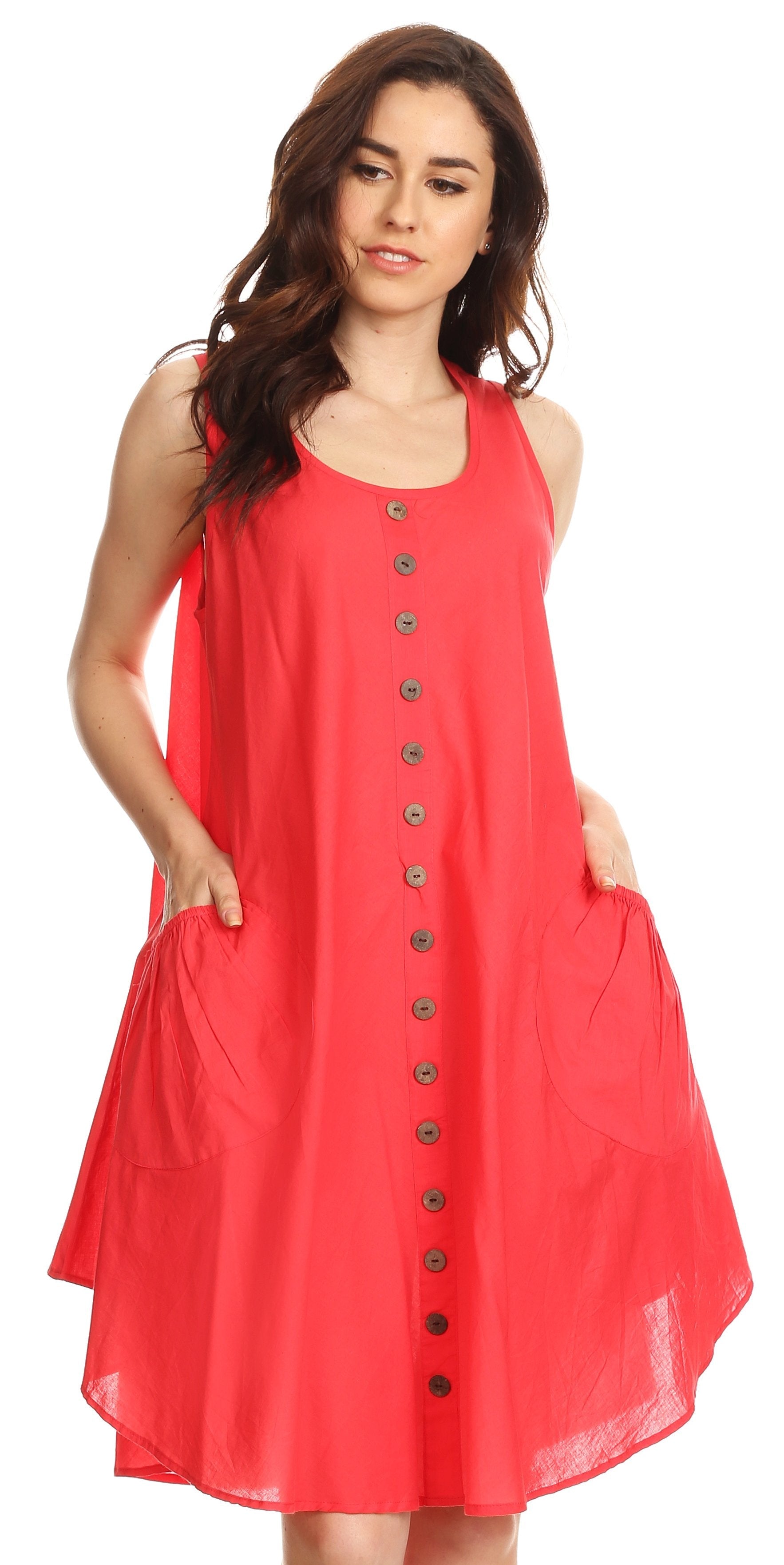 Sakkas Lina Mid Length Casual Summer Tent Swing Sleeveless Dress With Pockets - Concordia Style Boutique