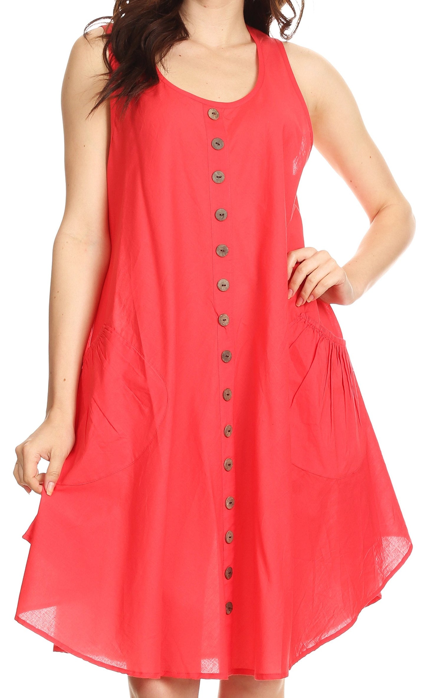 Sakkas Lina Mid Length Casual Summer Tent Swing Sleeveless Dress With Pockets - Concordia Style Boutique