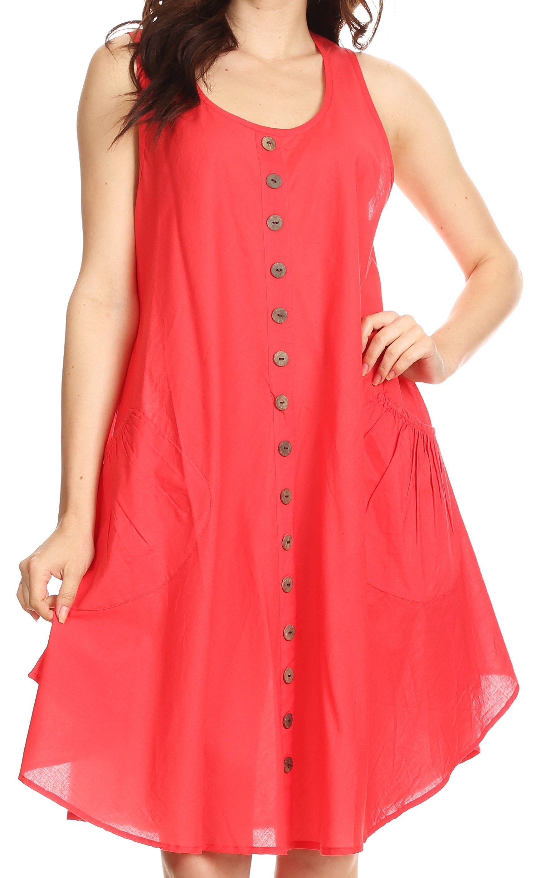 Sakkas Lina Mid Length Casual Summer Tent Swing Sleeveless Dress With Pockets - Concordia Style Boutique