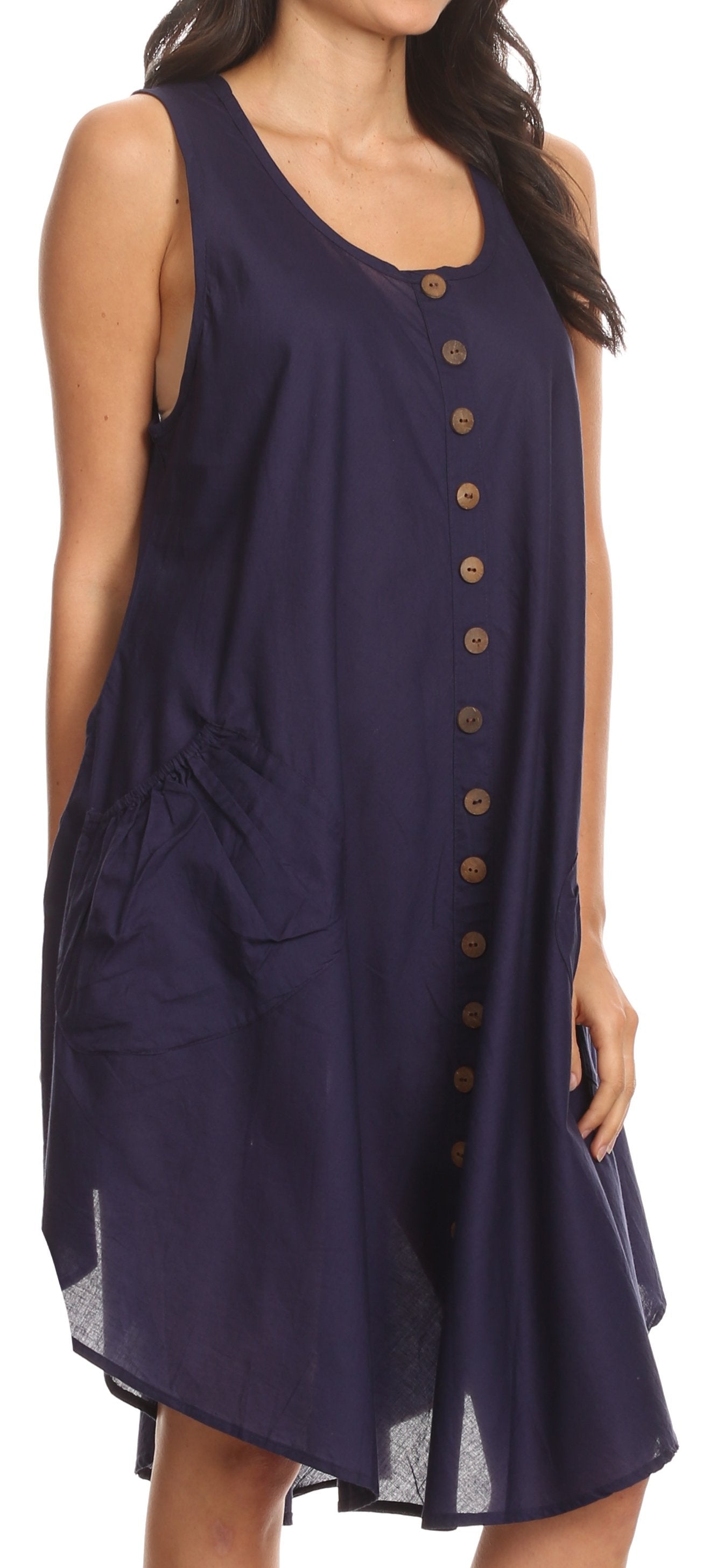 Sakkas Lina Mid Length Casual Summer Tent Swing Sleeveless Dress With Pockets - Concordia Style Boutique