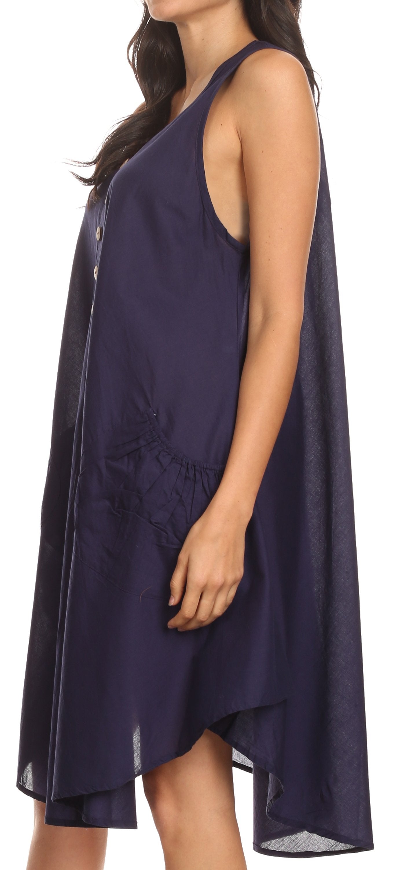 Sakkas Lina Mid Length Casual Summer Tent Swing Sleeveless Dress With Pockets - Concordia Style Boutique