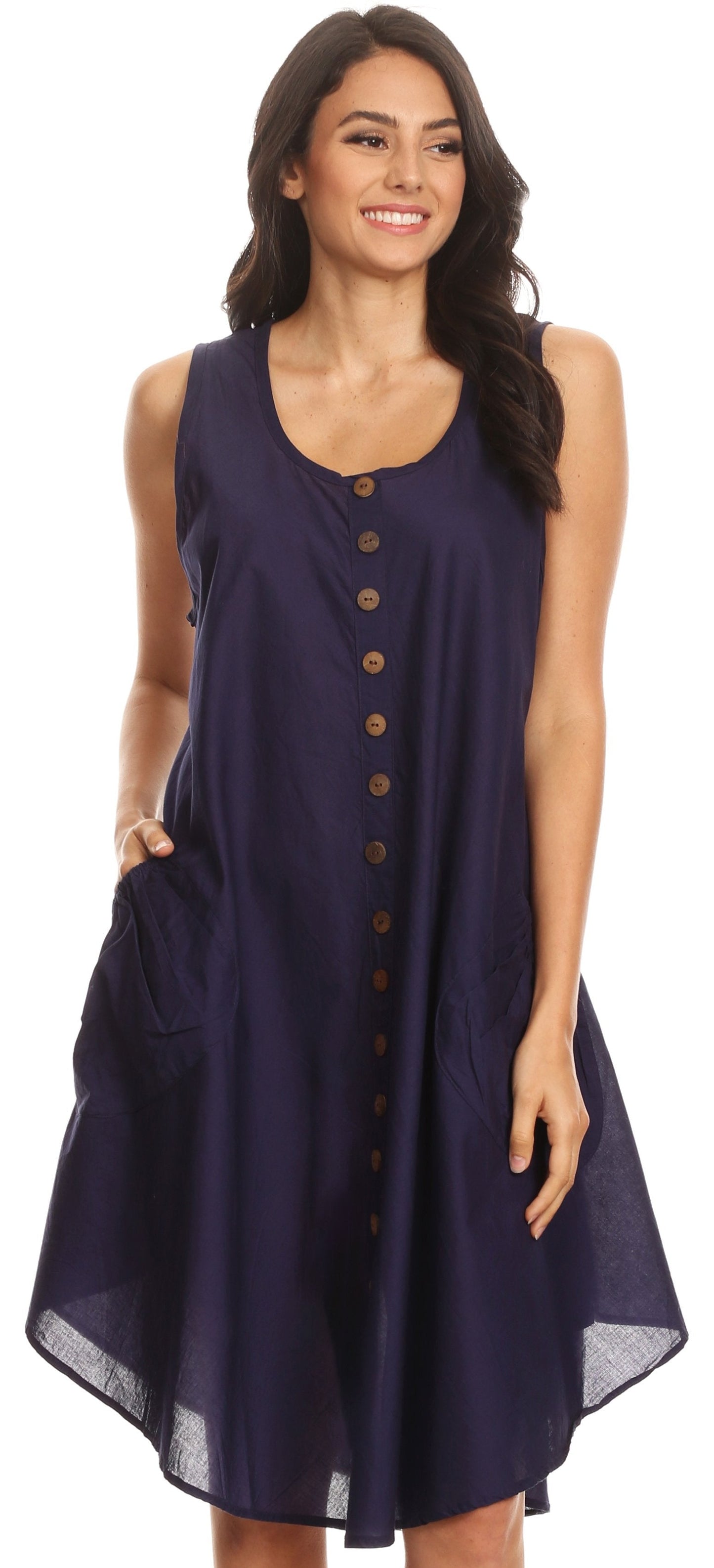 Sakkas Lina Mid Length Casual Summer Tent Swing Sleeveless Dress With Pockets - Concordia Style Boutique