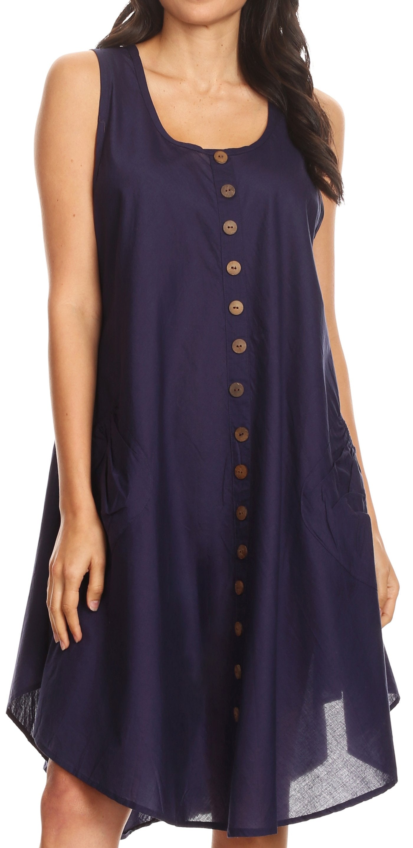 Sakkas Lina Mid Length Casual Summer Tent Swing Sleeveless Dress With Pockets - Concordia Style Boutique