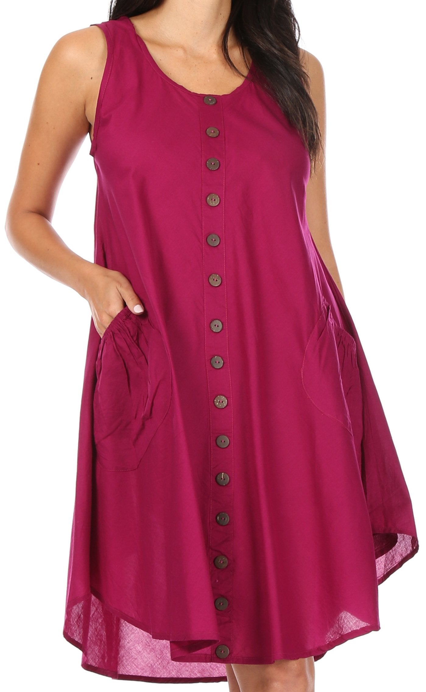 Sakkas Lina Mid Length Casual Summer Tent Swing Sleeveless Dress With Pockets - Concordia Style Boutique