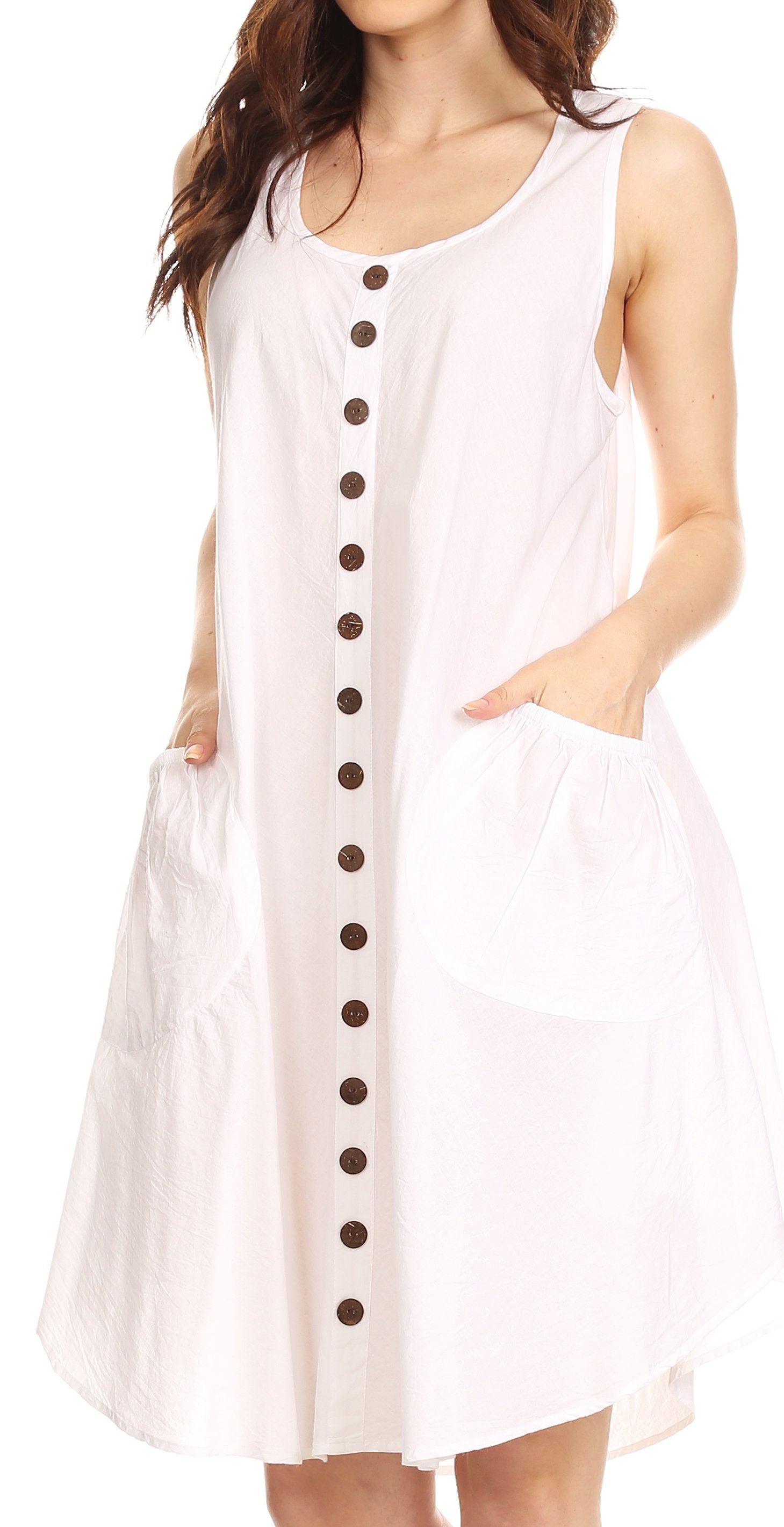 Sakkas Lina Mid Length Casual Summer Tent Swing Sleeveless Dress With Pockets - Concordia Style Boutique