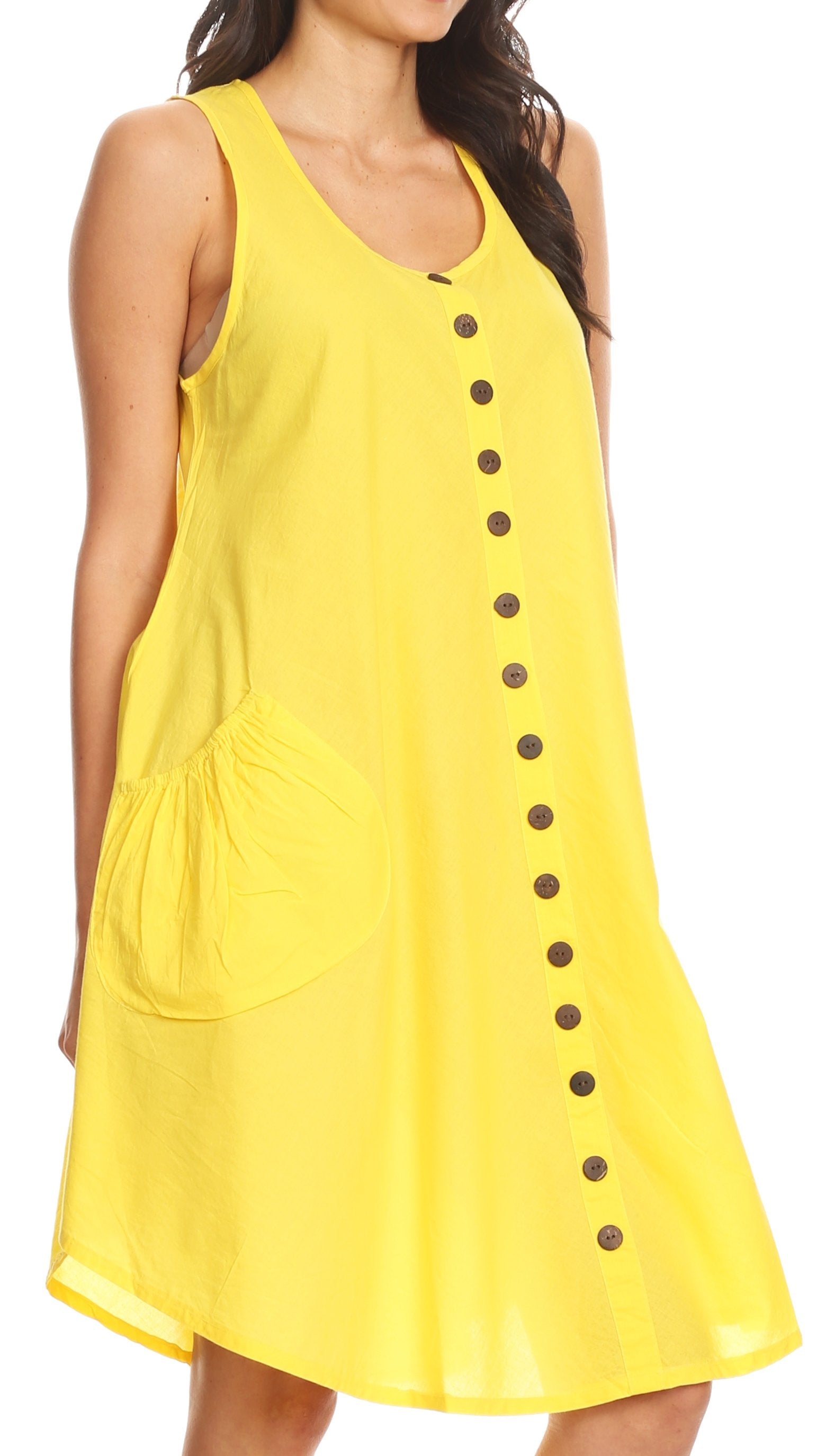 Sakkas Lina Mid Length Casual Summer Tent Swing Sleeveless Dress With Pockets - Concordia Style Boutique