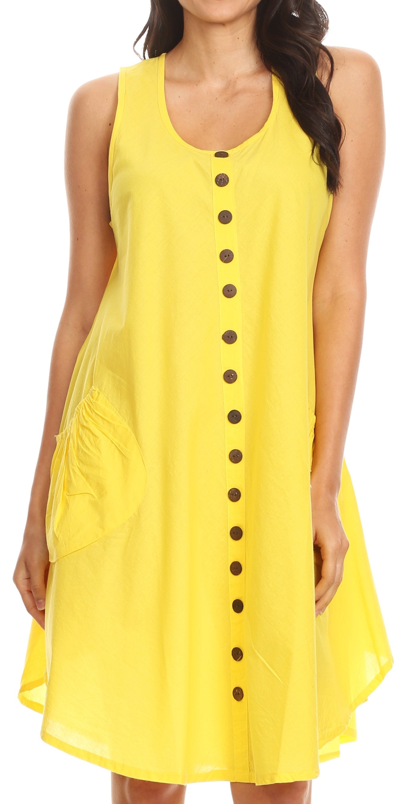 Sakkas Lina Mid Length Casual Summer Tent Swing Sleeveless Dress With Pockets - Concordia Style Boutique