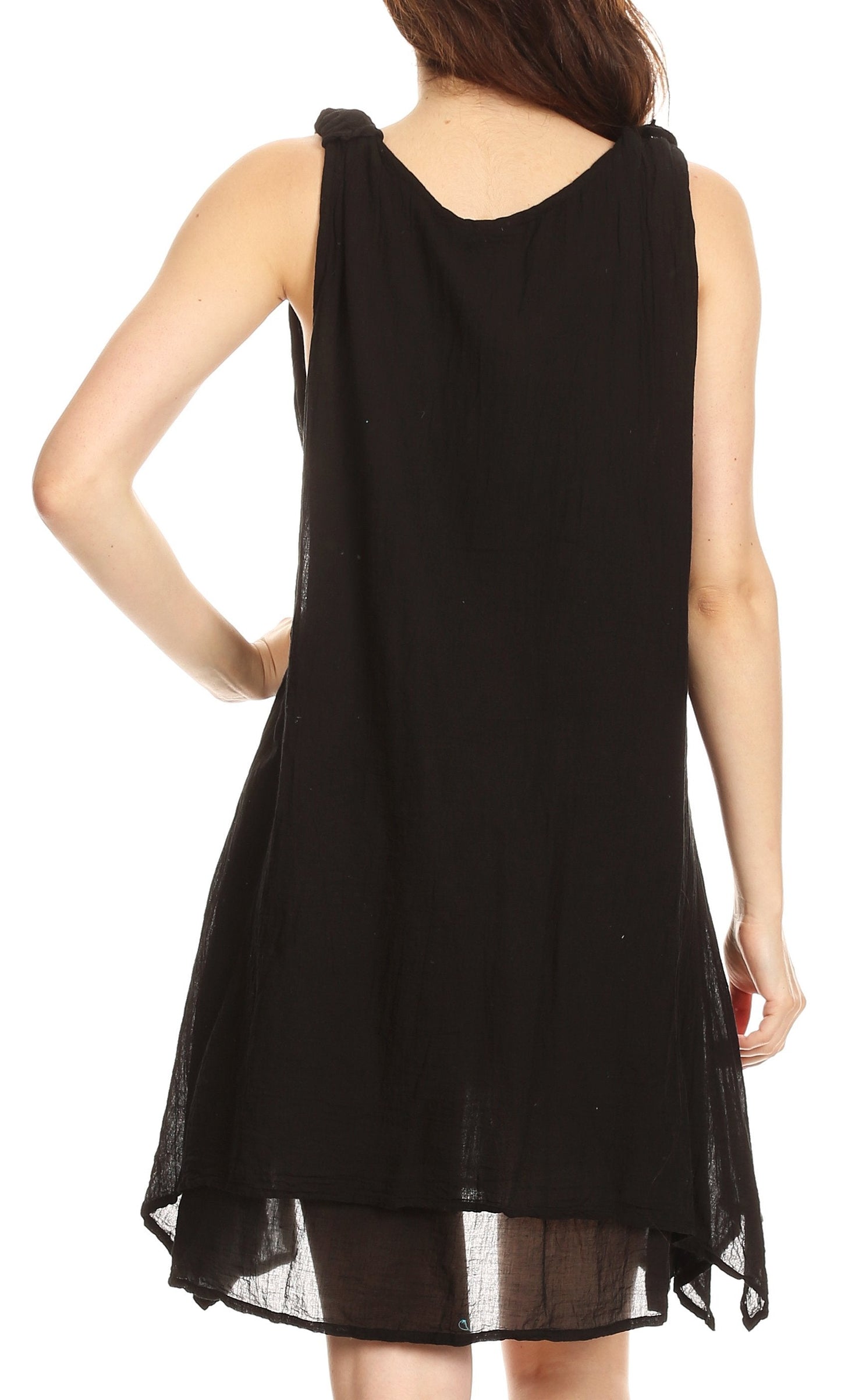 Sakkas Genna Two Layer Sleeveless Ruched Shoulder Straps Round Neck Tent Dress - Concordia Style Boutique