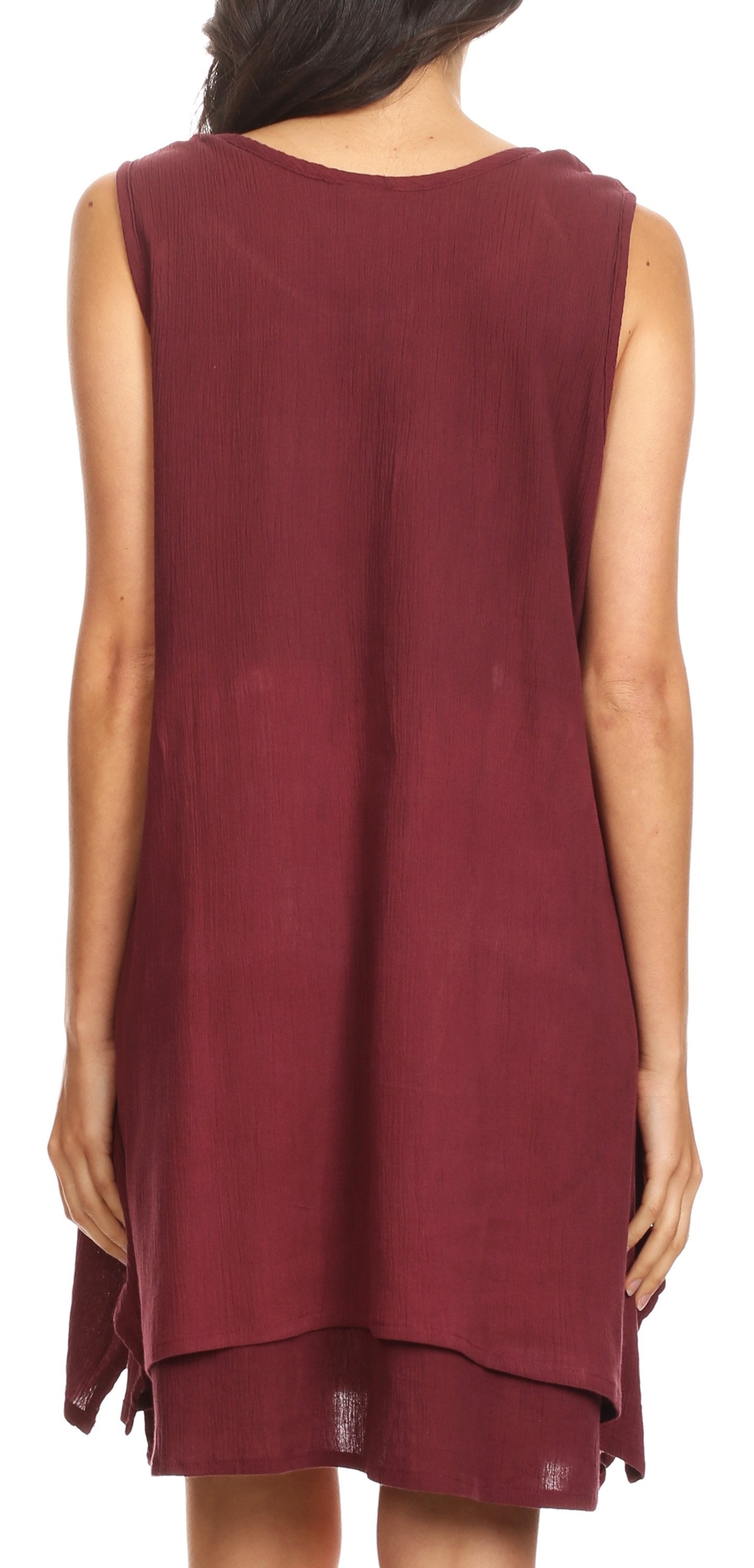 Sakkas Genna Two Layer Sleeveless Ruched Shoulder Straps Round Neck Tent Dress - Concordia Style Boutique